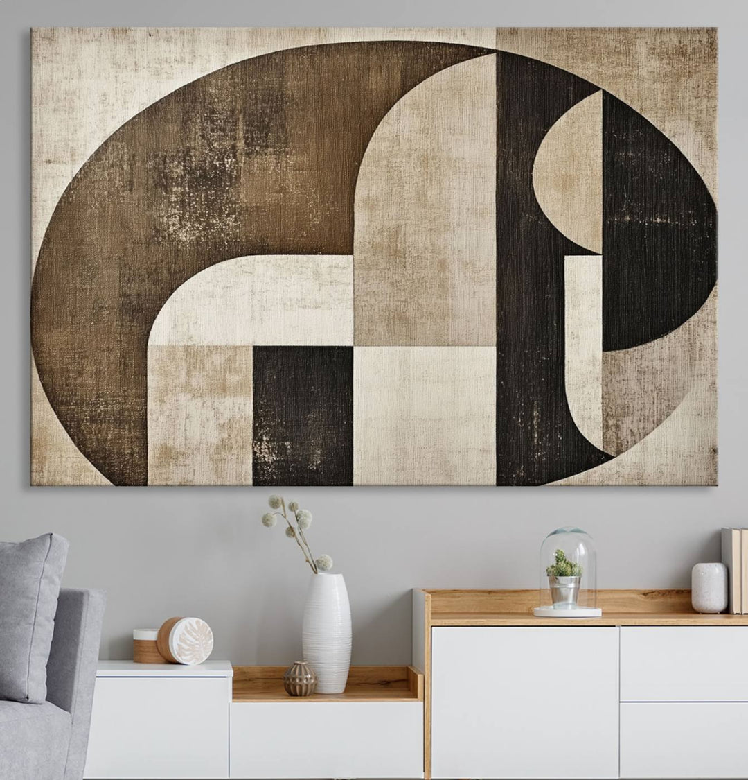 The Wabi Sabi Geometric Minimalist Wall Art Canvas Print is a modern abstract canvas featuring neutral mid-century art, ideal for zen and minimalist decor.