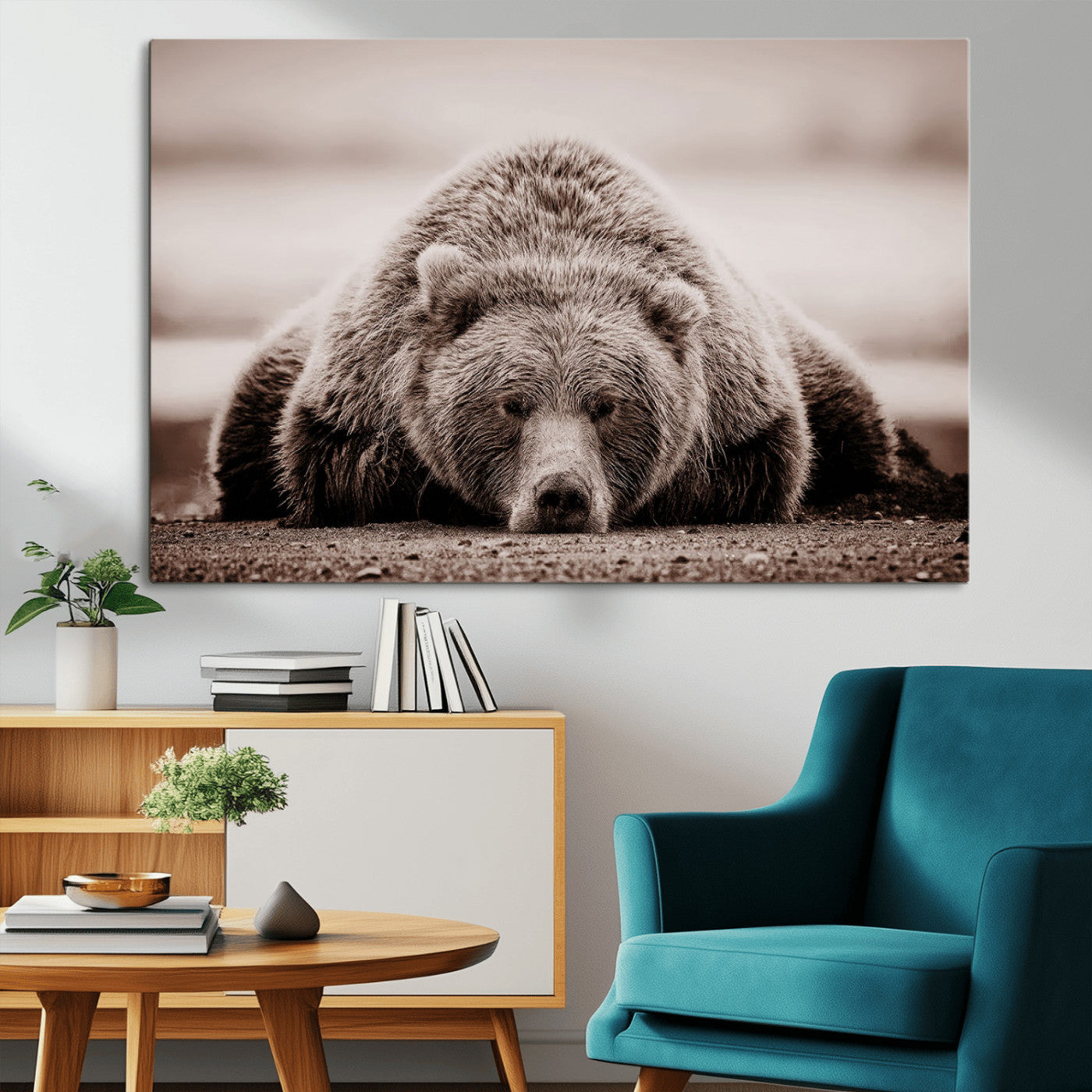 MGV-CV-36X24 - Grizzly Bear Wall Art Print - Bear Canvas Wall Art - Rustic Bear Portrait Canvas Print for Cabin Wall Decor and Nature-Inspired Spaces