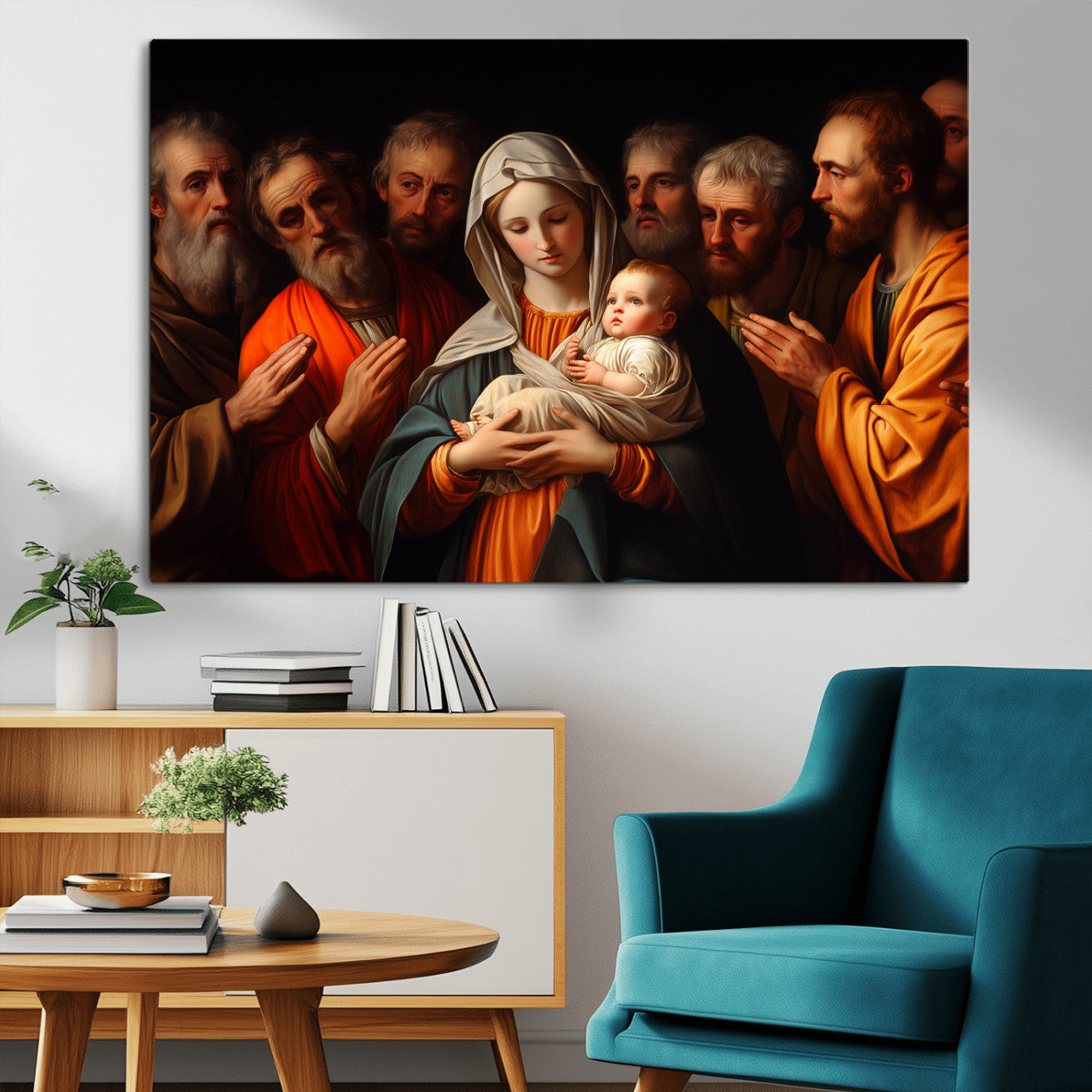 MGV-CV-36X24 - Religious Canvas Wall Art Print - Madonna and Child with Apostles Art Print - Classic Christian