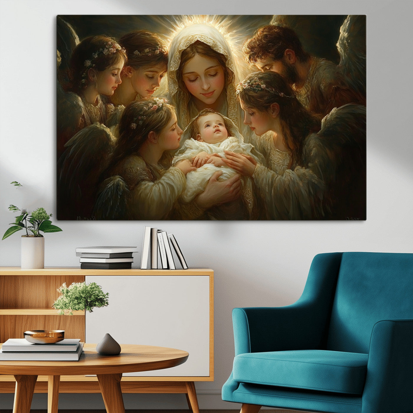 MGV-CV-36X24 - Mary Jesus Canvas Wall Art Print - Madonna and Child with Apostles Art Print - Classic Christian