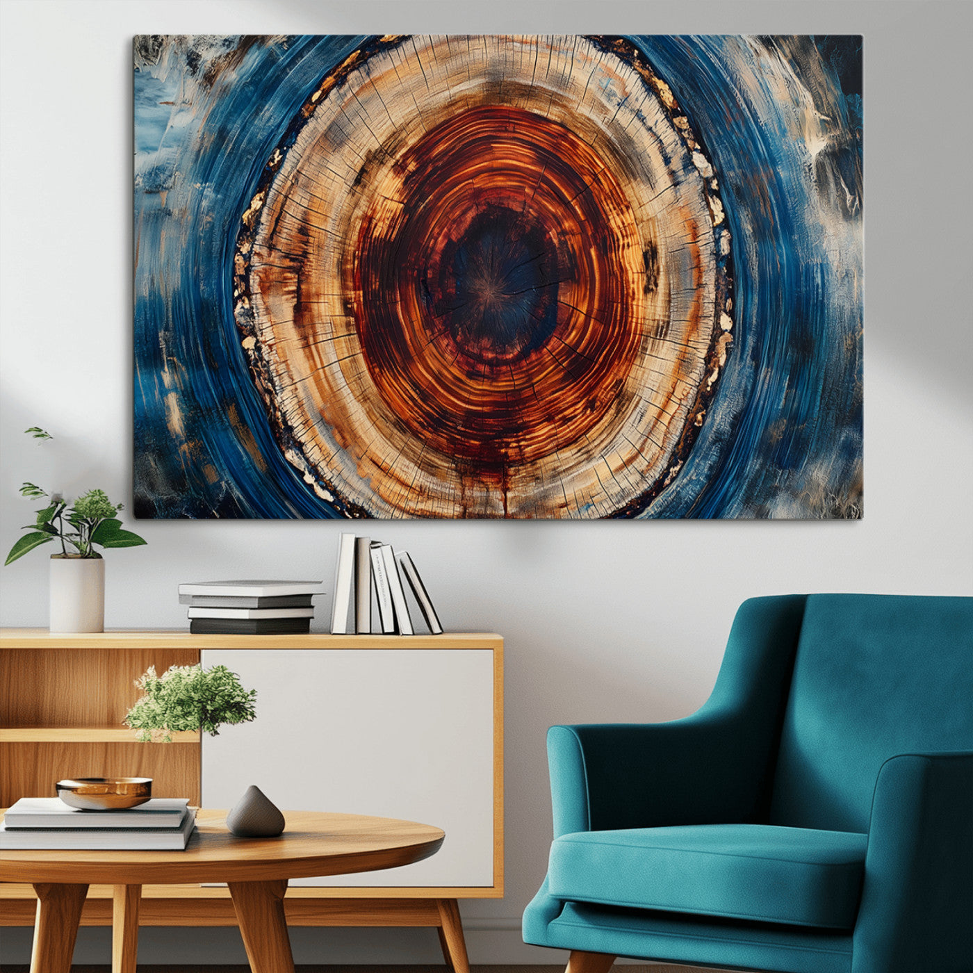 MGV-CV-36X24 - Abstract Framed Tree Rings Wall Decor, Wood Grain Rings Artwork Print, Nature Woodland Modern Wall
