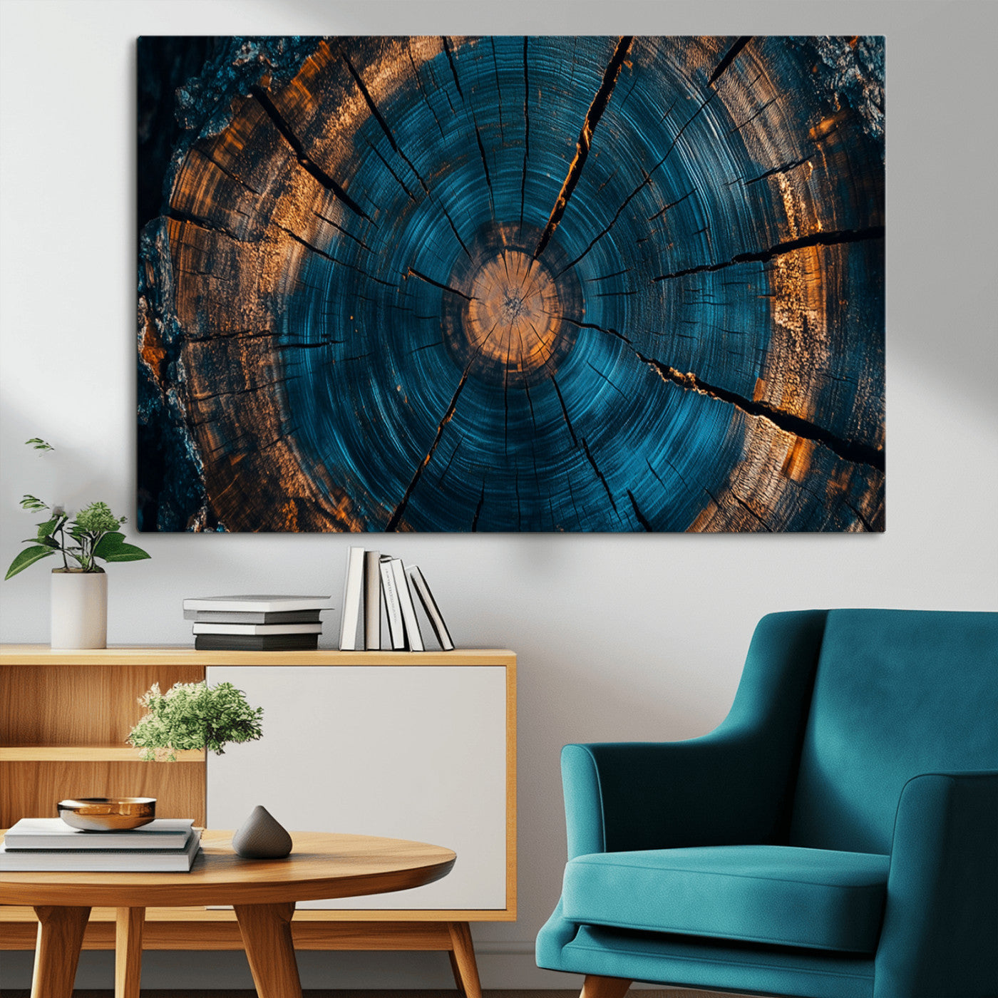 MGV-CV-36X24 - Farmhouse Wall Art - Abstract Tree Rings Canvas Wall Art Print, Framed Wood Grain Rings Artwork