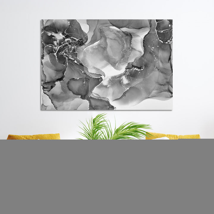 Black White Abstract Canvas Wall Art - Fluid Ink Artwork - Modern Luxury Wall Decor for Contemporary Interiors