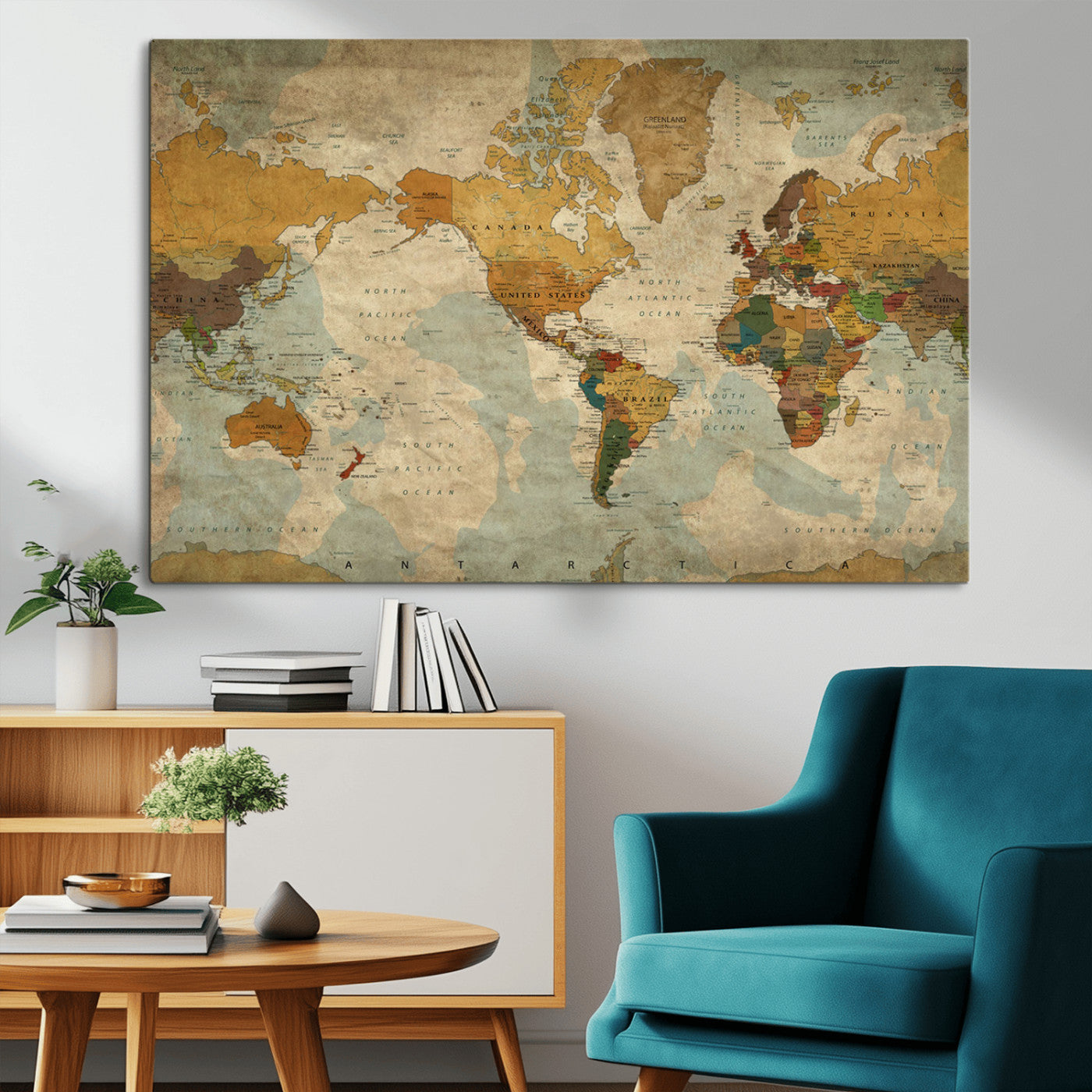 MGV-CV-36X24 - Push Pin World Map Canvas Print – Framed Wall Art for Couples to Track Their Travels – Anniversary