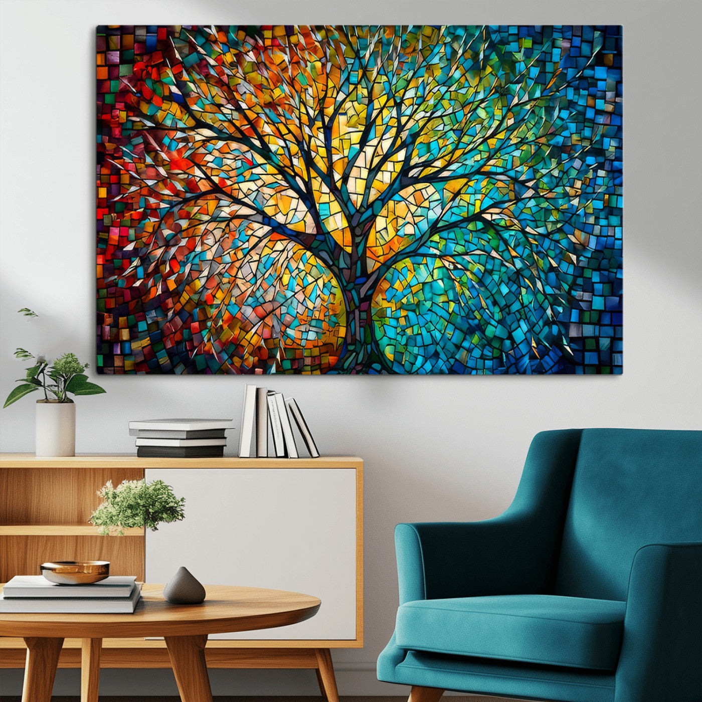 99325-MGV-CV-36X24-Yggdrasil Tree of Life Wall Art Print Canvas | Mosaic Style 3-Panel Canvas Print