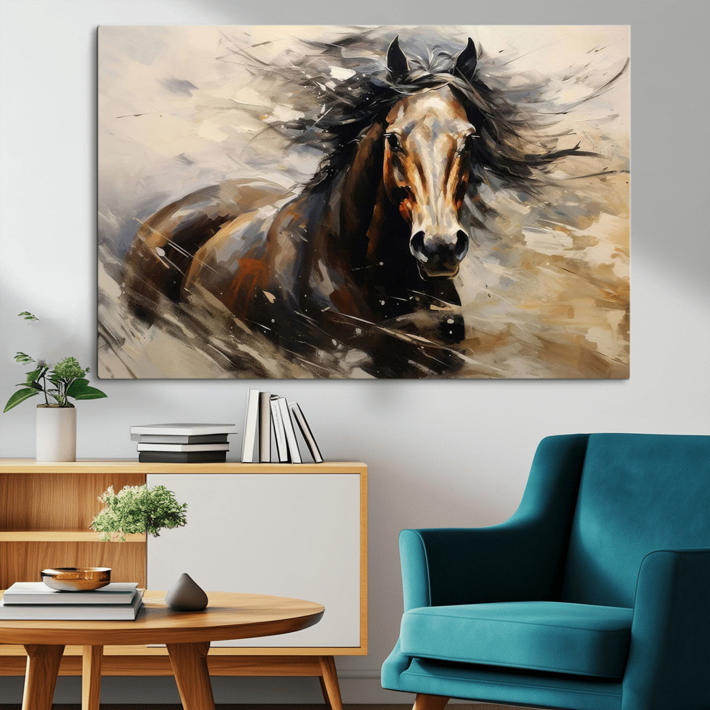 MGV-CV-36X24 - Abstract Wall Art Horse Print - Large Western Horse Canvas - Farmhouse Woodland Wall Art - Framed