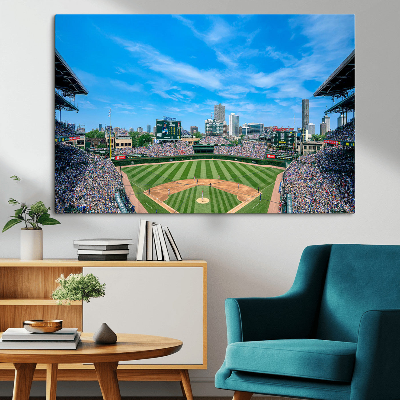 MGV-CV-36X24 - Wrigley Field Chicago Cubs Panoramic Art Multi Piece Canvas - Iconic Baseball Stadium Print for