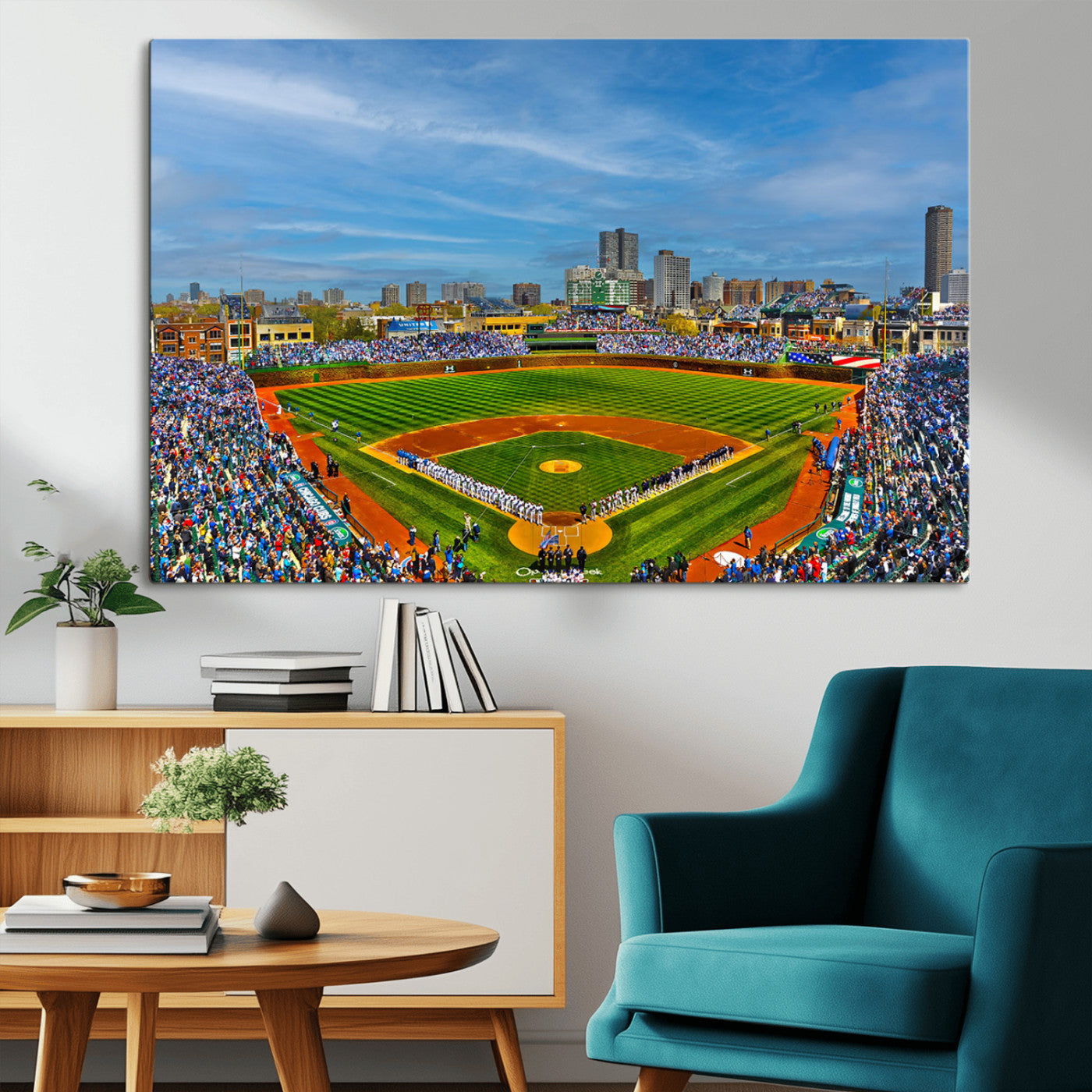 MGV-CV-36X24 - Wrigley Field Chicago Cubs Panoramic Multi Piece Canvas Wall Art - Iconic Baseball Stadium Canvas