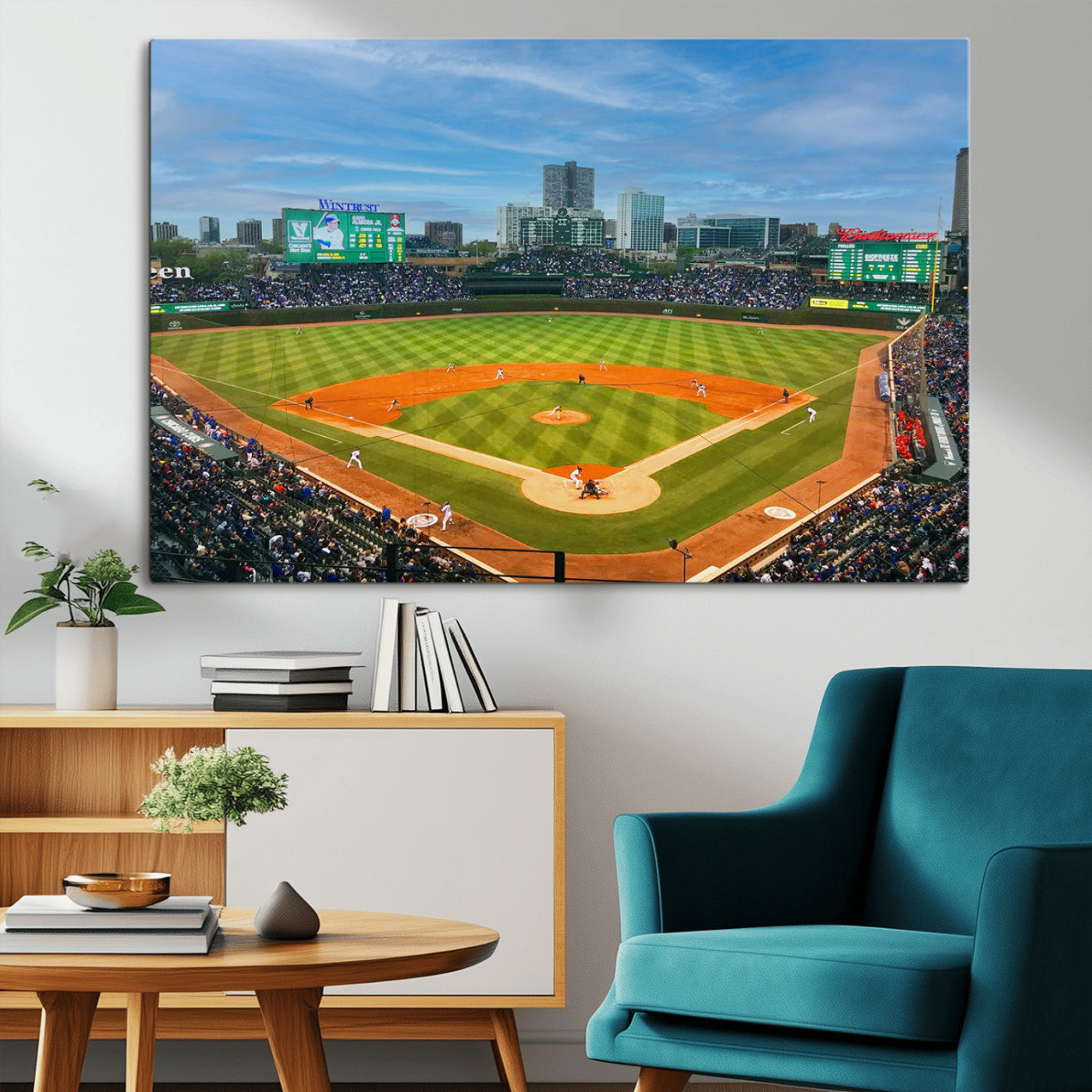 MGV-CV-36X24 - Wrigley Field Chicago Cubs Panoramic Multi Piece Canvas Wall Art - Iconic Baseball Stadium Print for