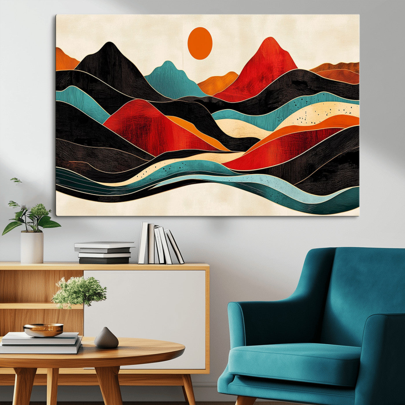 MGV-CV-36X24 - Western Wall Decor - Large Triptych Mountain Canvas - Boho Woodland Wall Art Print - Framed