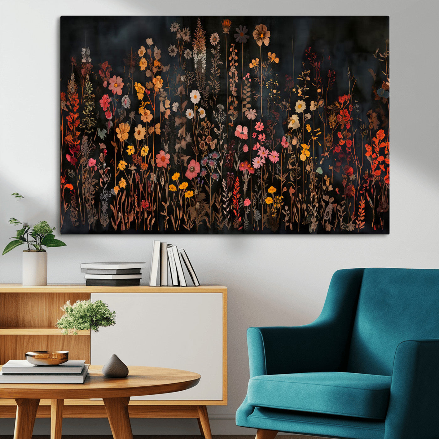 MGV-CV-36X24 - Dark Floral Canvas Wall Art - Moody Botanical Flower Print - Rustic Floral Wall Decor for Home -