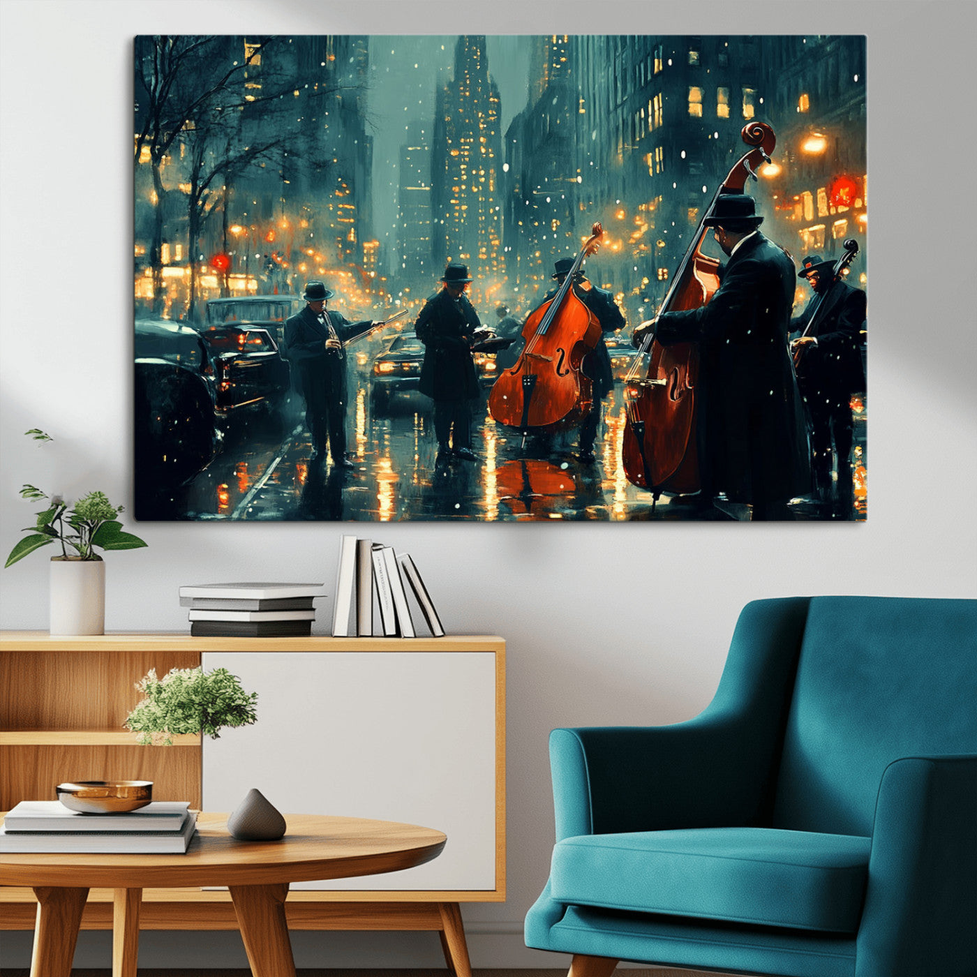 MGV-CV-36X24 - African American Jazz Art Print - Framed Abstract Music Canvas - Colorful Instrument Poster for