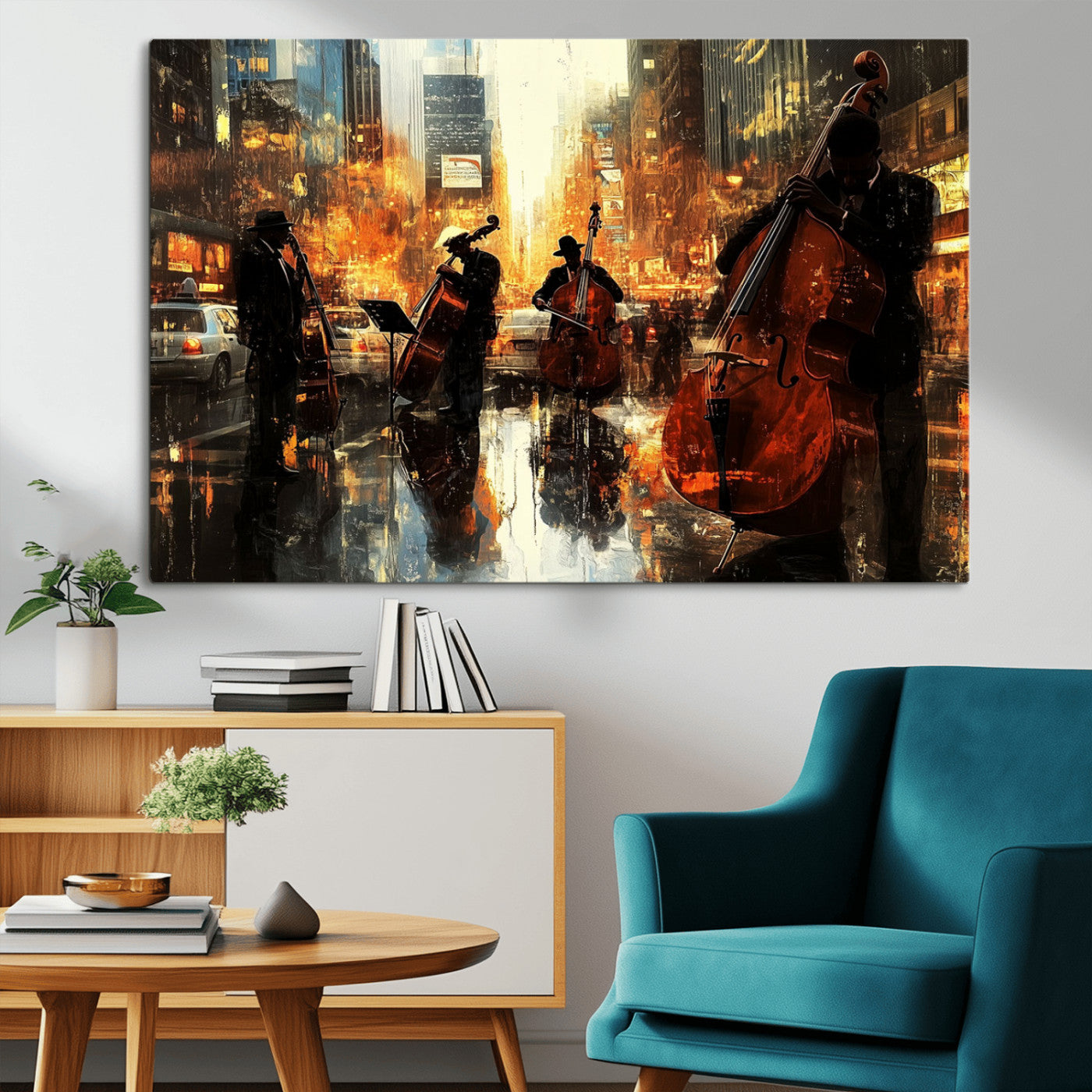 MGV-CV-36X24 - African American Abstract Jazz Wall Art - Framed Abstract Music Canvas - Colorful Instrument Canvsa