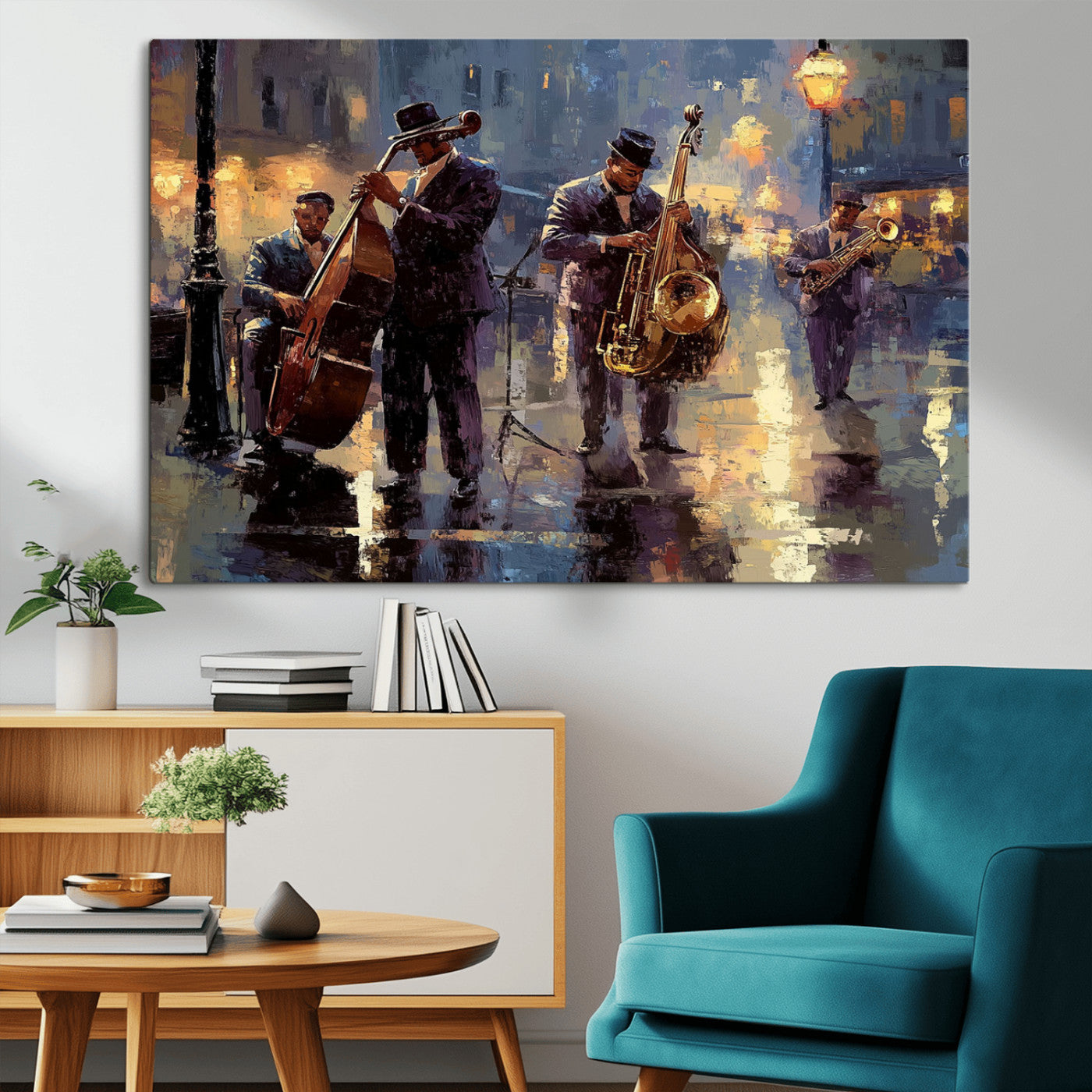 MGV-CV-36X24 - Afro Abstract Jazz Music Canvas Print - African American Wall Art - Colorful Framed Afro Abstract
