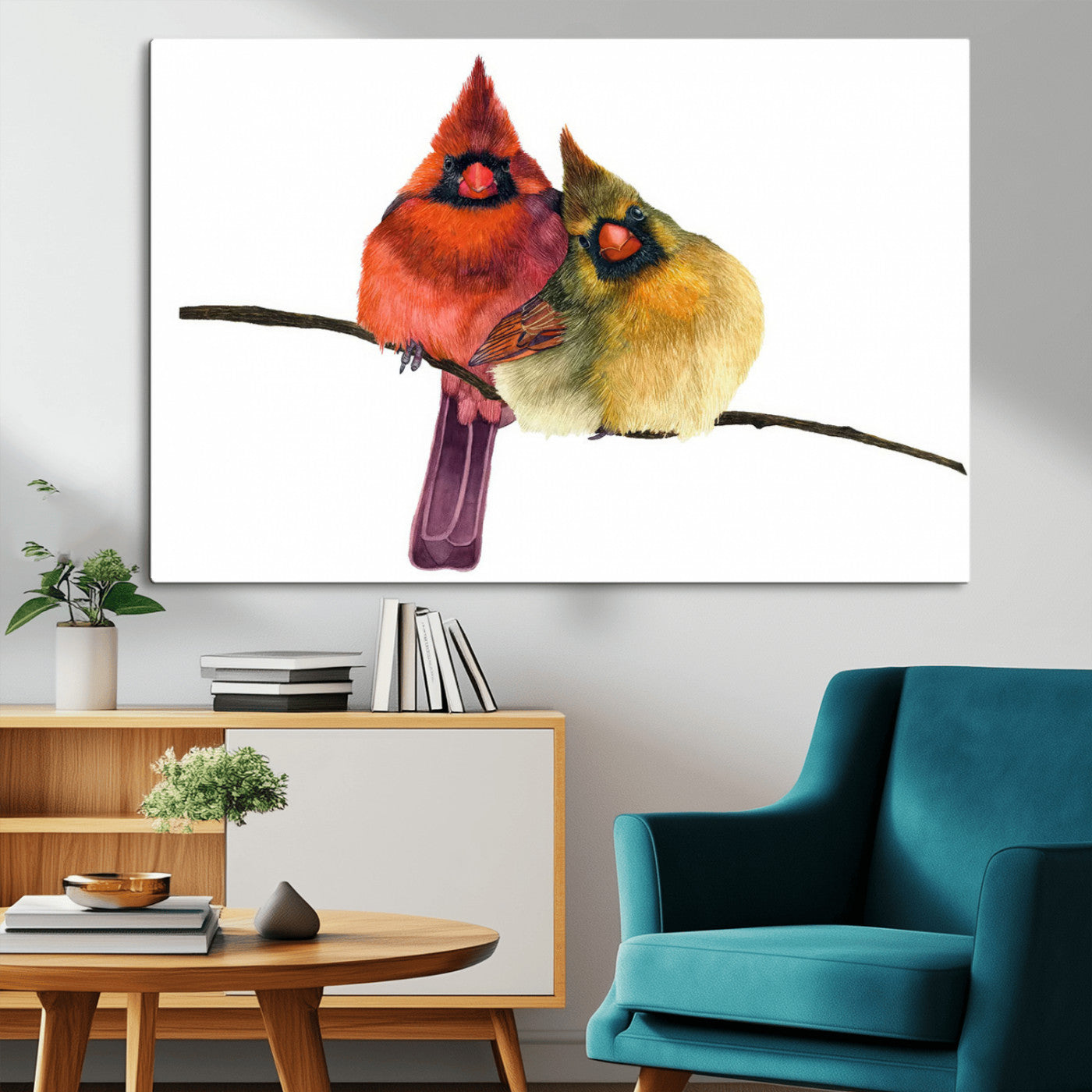MGV-CV-36X24 - Cardinal Bird Canvas Wall Art - Male and Female Cardinal Print - Nature-Inspired Bird Wall Decor for