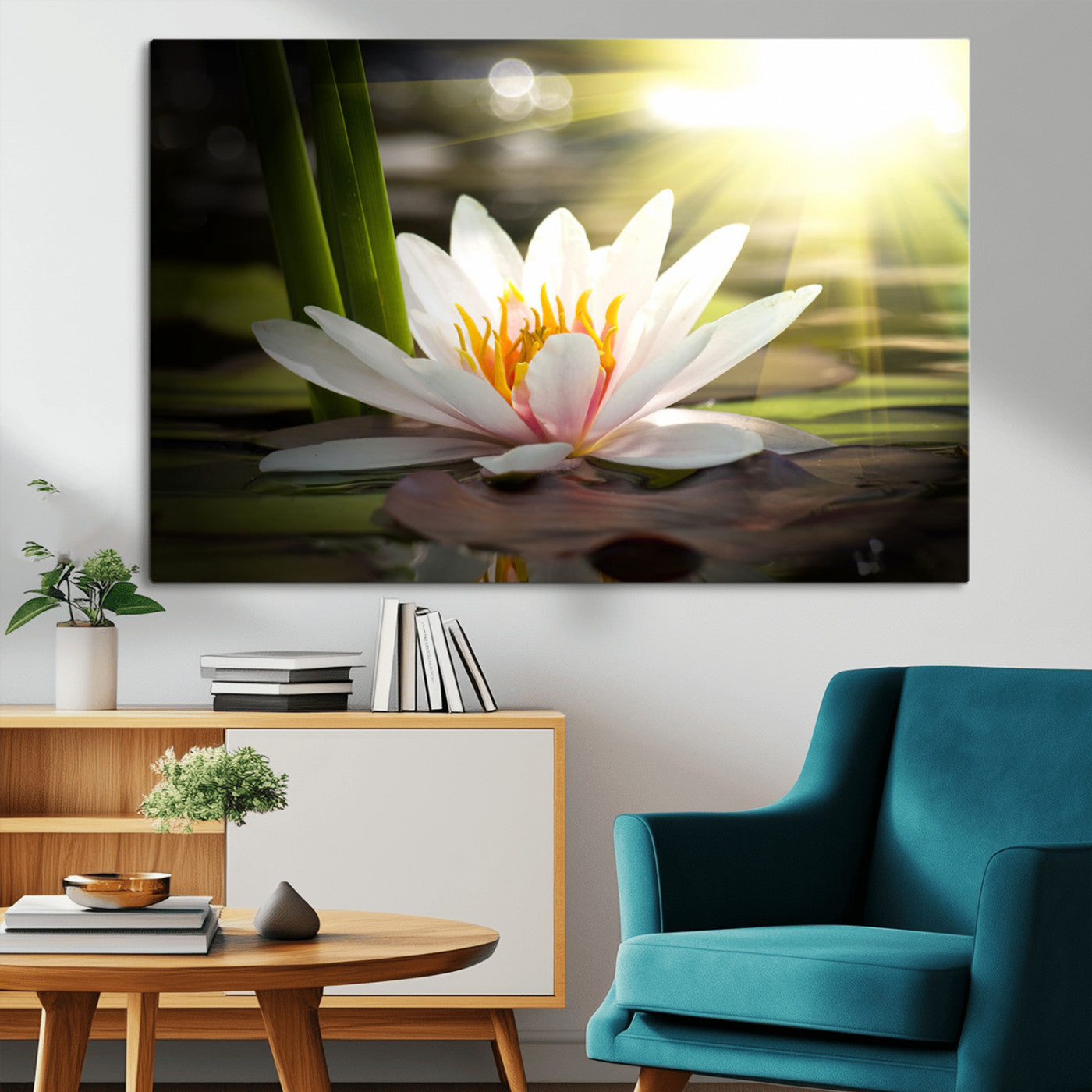 MGV-CV-36X24 - Lotus Flower Wall Art Canvas Print, Water Lily Large Wall Art Canvas Print