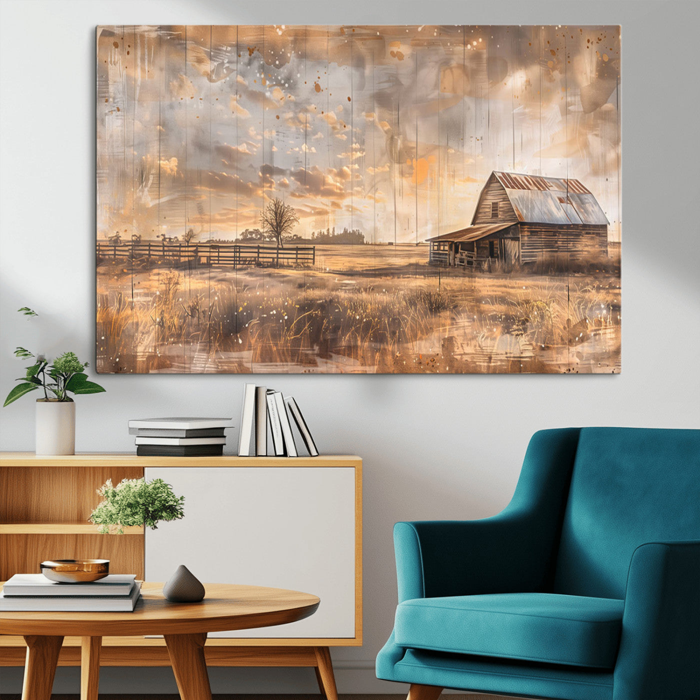 MGV-CV-36X24 - Rustic Farmhouse Wall Art Canvas Print | Barn and Field Canvas Print | Vintage Country Landscape