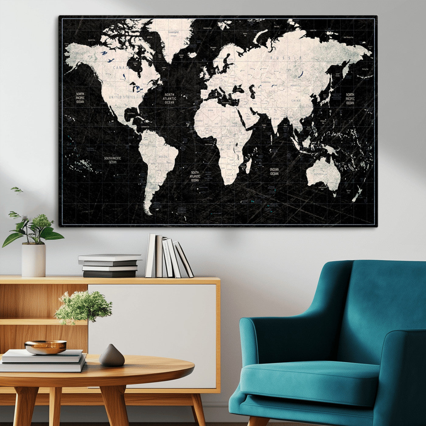 MGV-CV-36X24 - Push Pin World Map Canvas Print – Framed Wall Art for Couples to Track Their Travels – Anniversary