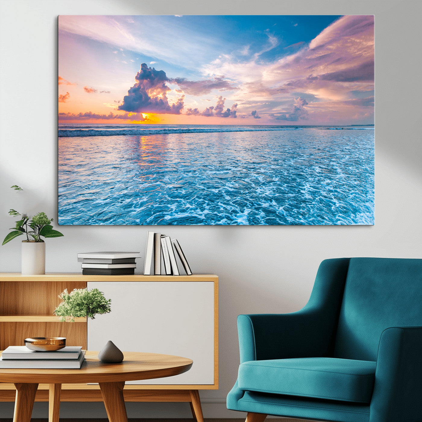 MGV-CV-36X24 - Ocean Sunset Canvas Wall Art Print - Tranquil Seascape with Vibrant Sky and Rolling Waves Canvas