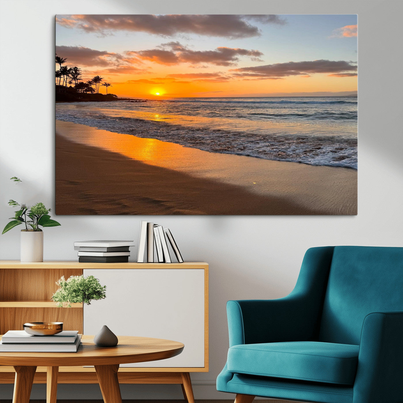MGV-CV-36X24 - Sunset Wall Art Print - Stunning Beach Sunset Canvas Artwork for Elegant Home or Office Coastal
