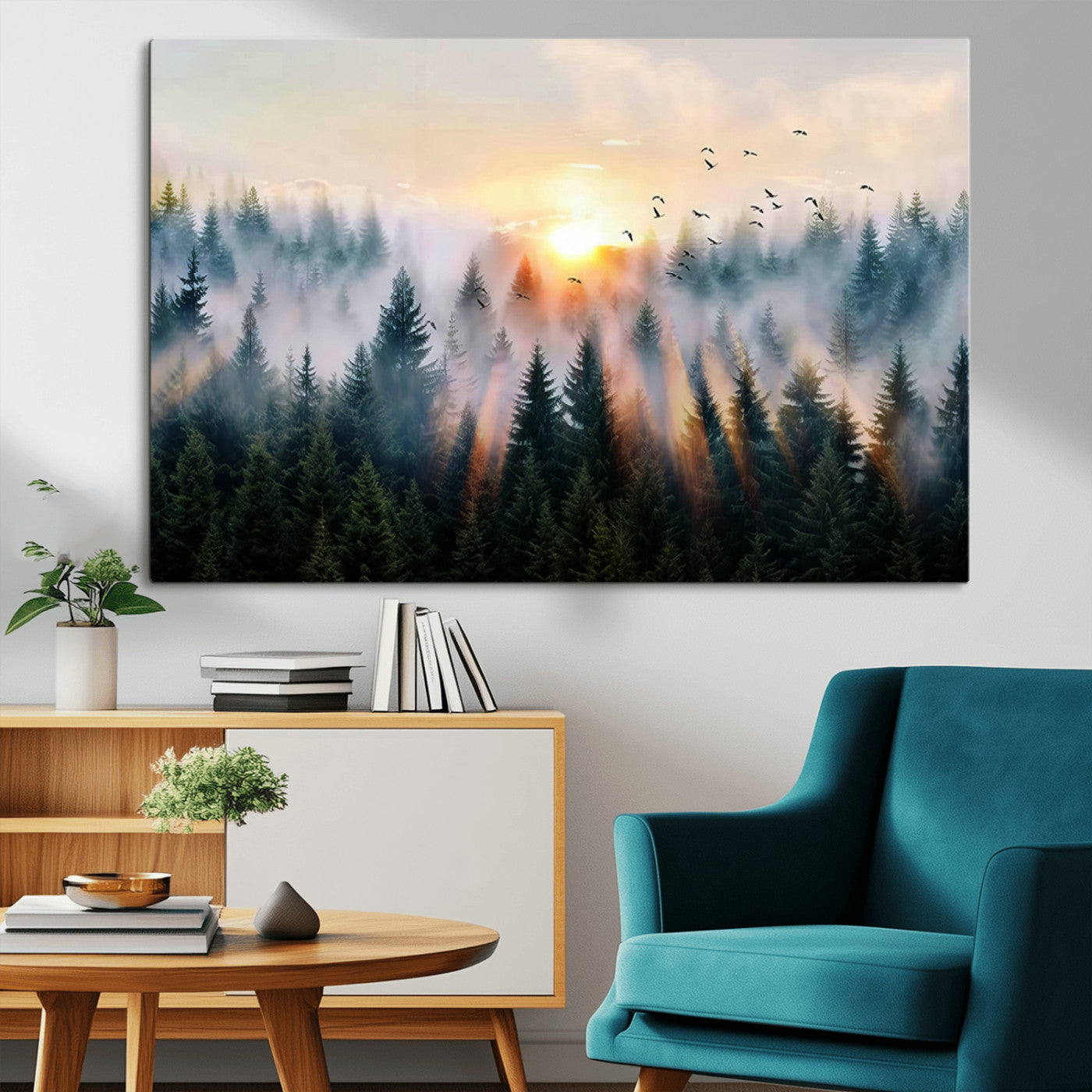 MGV-CV-36X24 - Abstract Forest Wall Art - Serene Nature Canvas Print with Misty Forest Design for Modern Home or