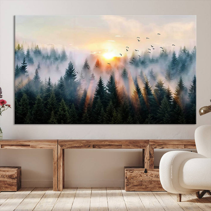 Abstract Forest Wall Art - Serene Nature Canvas Print with Misty Forest Design for Modern Home or Office Decor