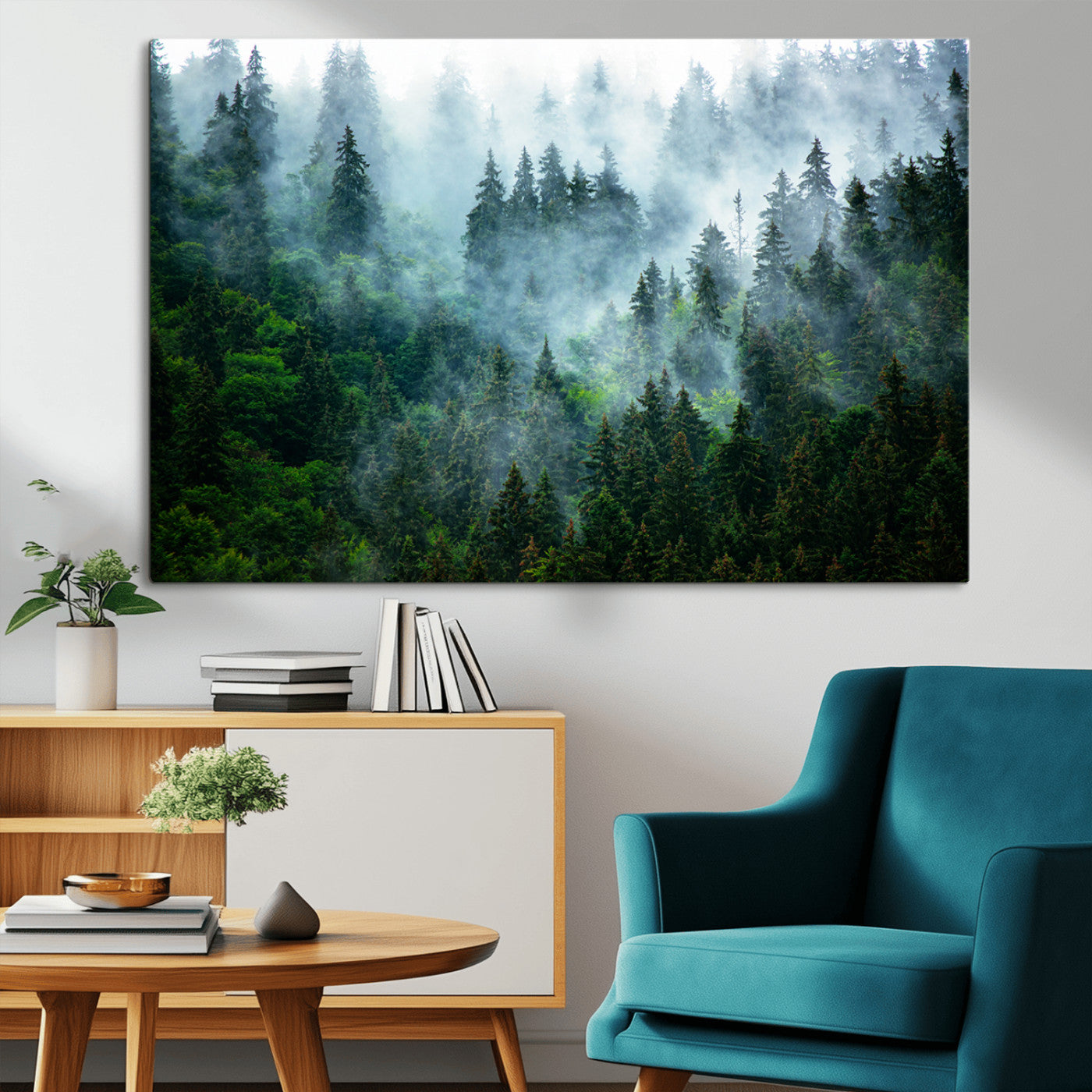 MGV-CV-36X24 - Misty Forest Art Wall Art Canvas Print, Framed Foggy Mountain Art Art Picture Print, Scenic Wall