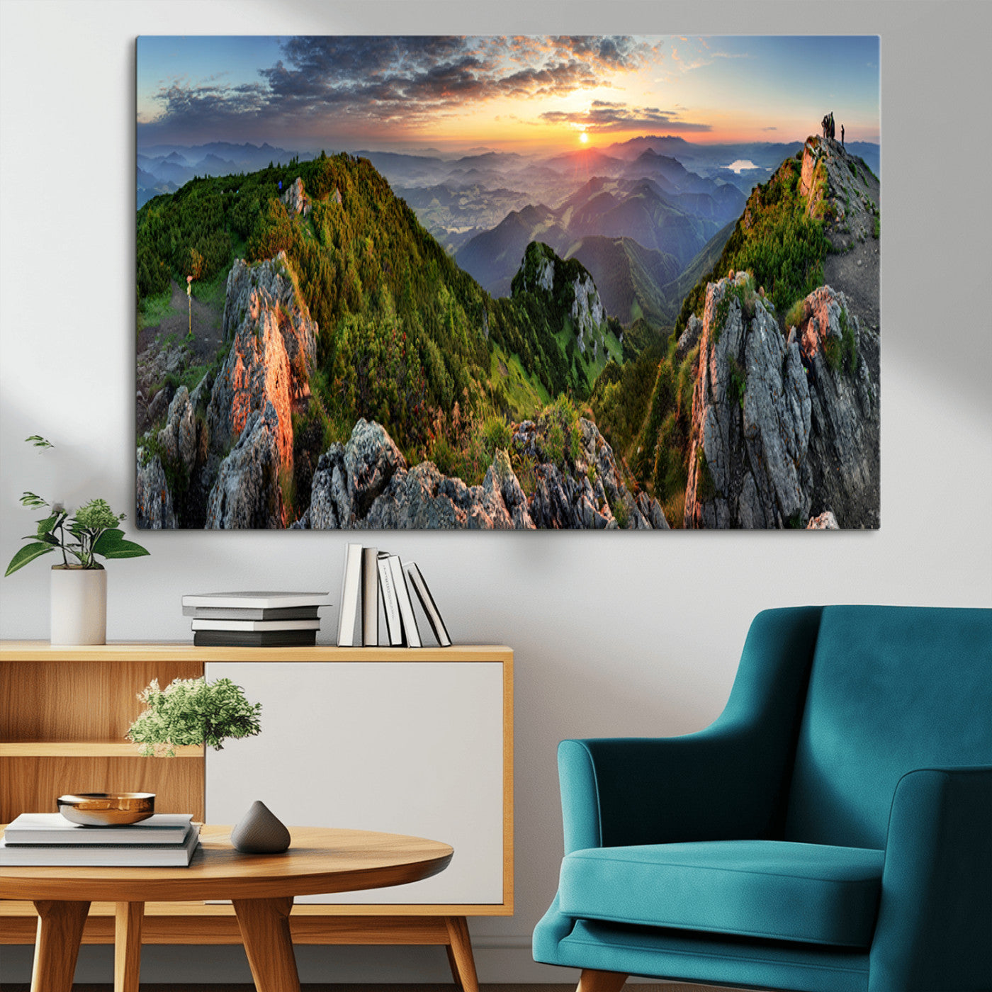 MGV-CV-36X24 - Mountain Sunset Panoramic Canvas Print – Scenic Wilderness Landscape, Majestic Summit , Multi-Panel