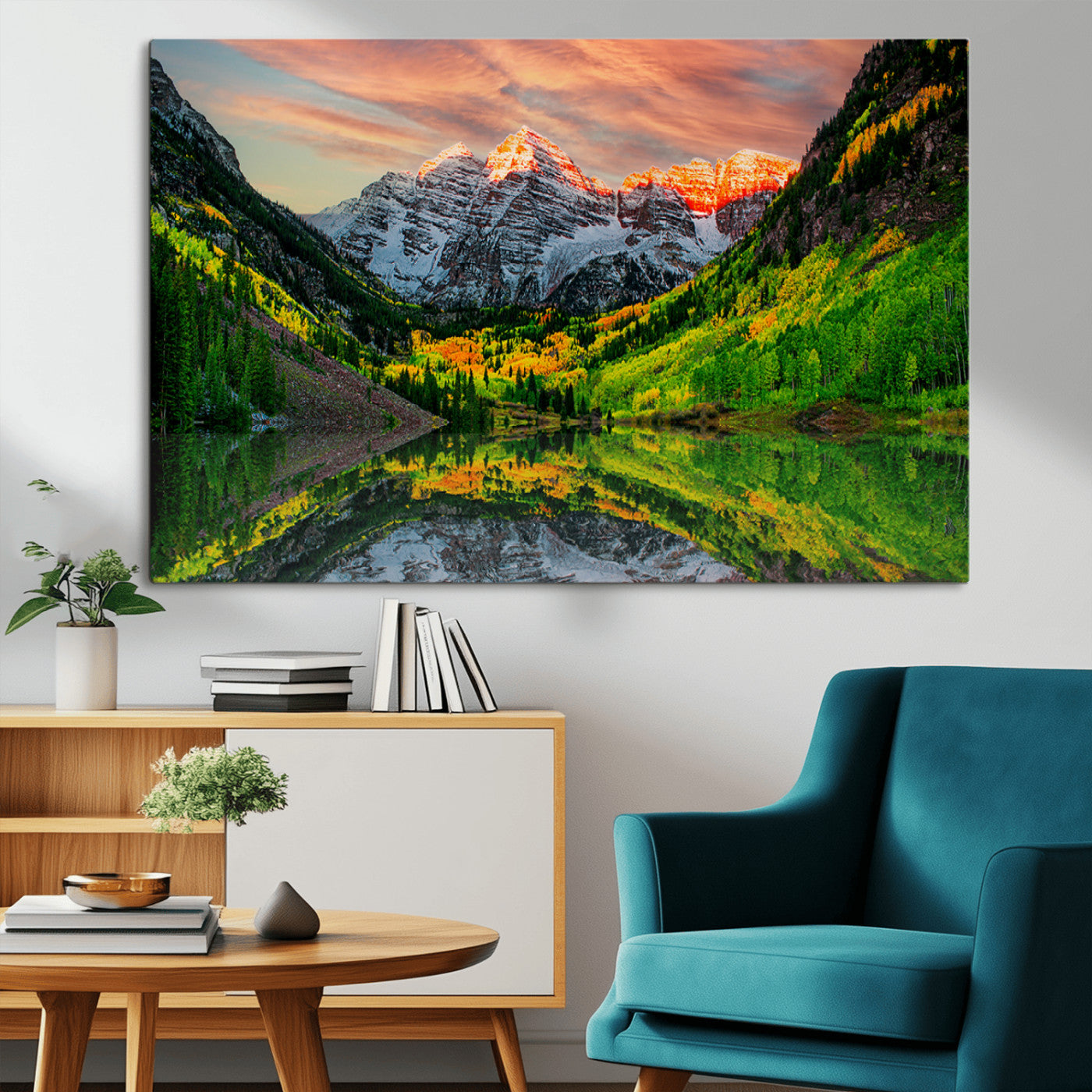 MGV-CV-36X24 - Maroon Bells Lake Wall Art Canvas Print – Majestic Colorado Mountain Landscape, Autumn Reflection,