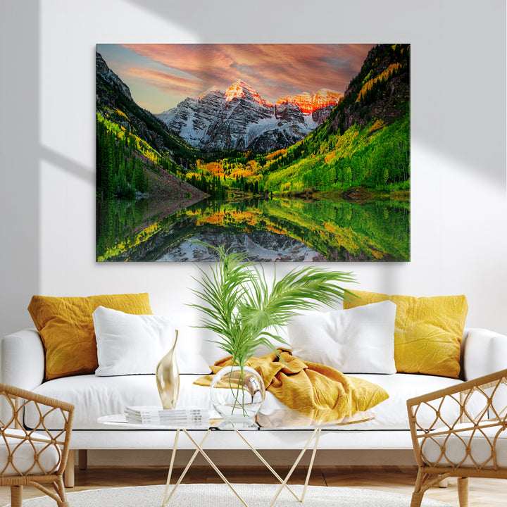 Maroon Bells Lake Wall Art Canvas Print – Majestic Colorado Mountain Landscape, Autumn Reflection, Multi-Panel Framed Artwork for Home,