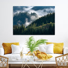 Misty Forest Wall Art Canvas Print, Framed Pine Hills Art Picture Print, Moody Hills Perfect Moody Woodland Decor Artwork