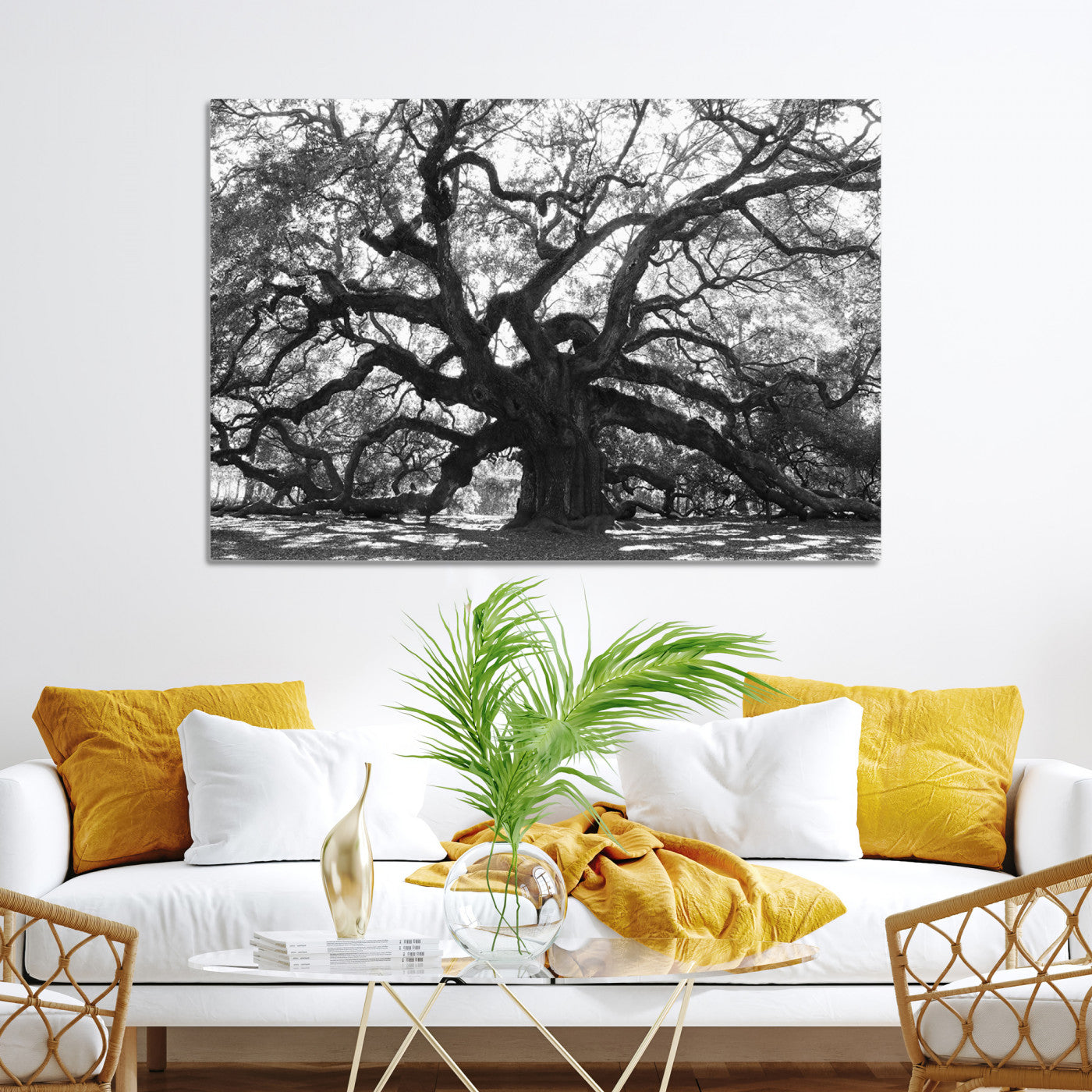 Ancient Oak Wall Art Canvas Print, Framed Twisted Branches Art Picture Print, Gnarled Tree Perfect Moody Nature Decor