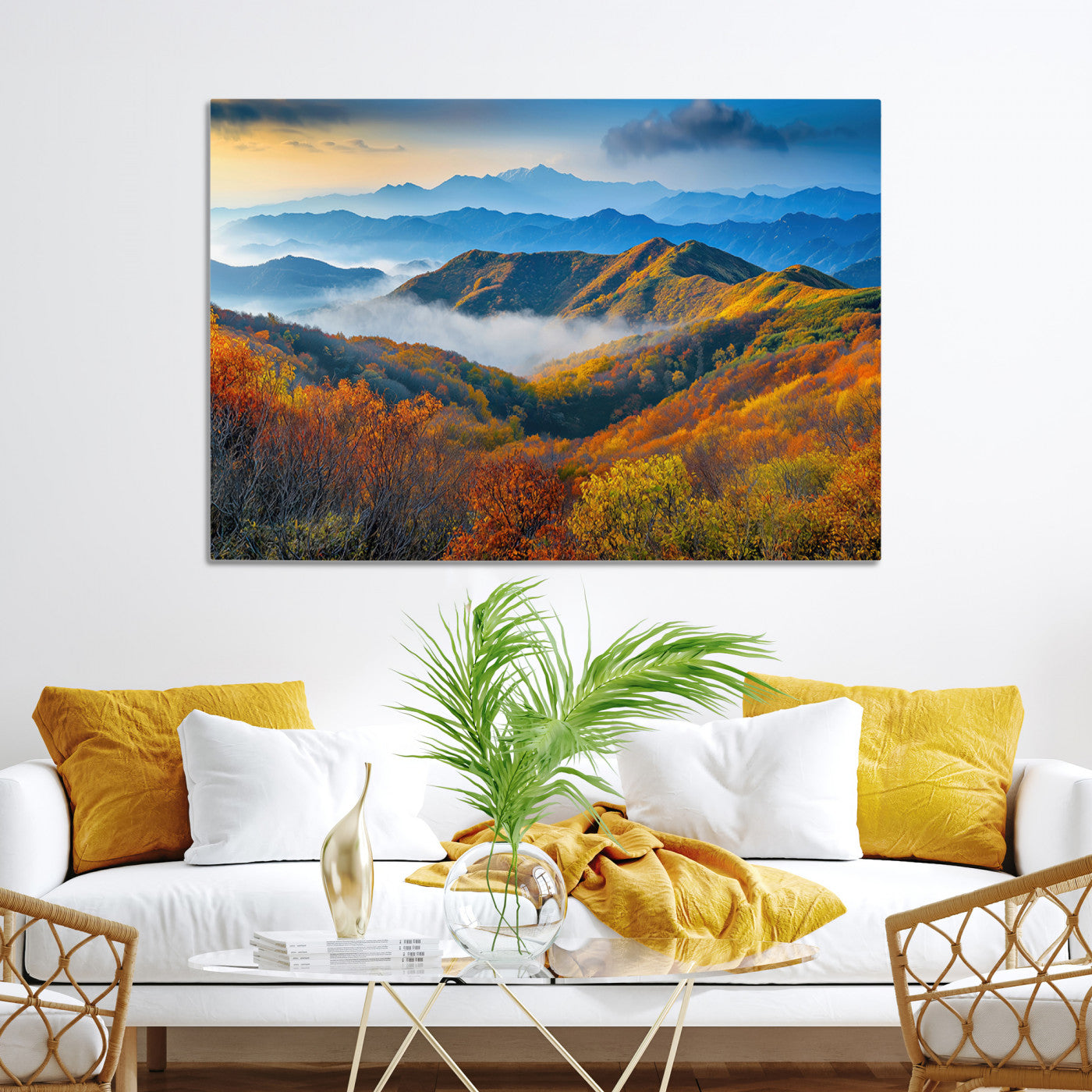 Autumn Mountains Wall Art Canvas Print, Autumn Mountain Foggy Landscape Wall Art Canvas Print, Beautiful Forest Canvas Print