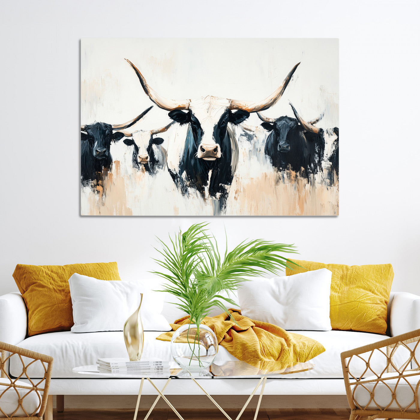 Texas Longhorn Wall Art Canvas Print, Framed Western Cattle Art Picture Print, Horned Bull Perfect Rustic Western Decor, Western Cattle