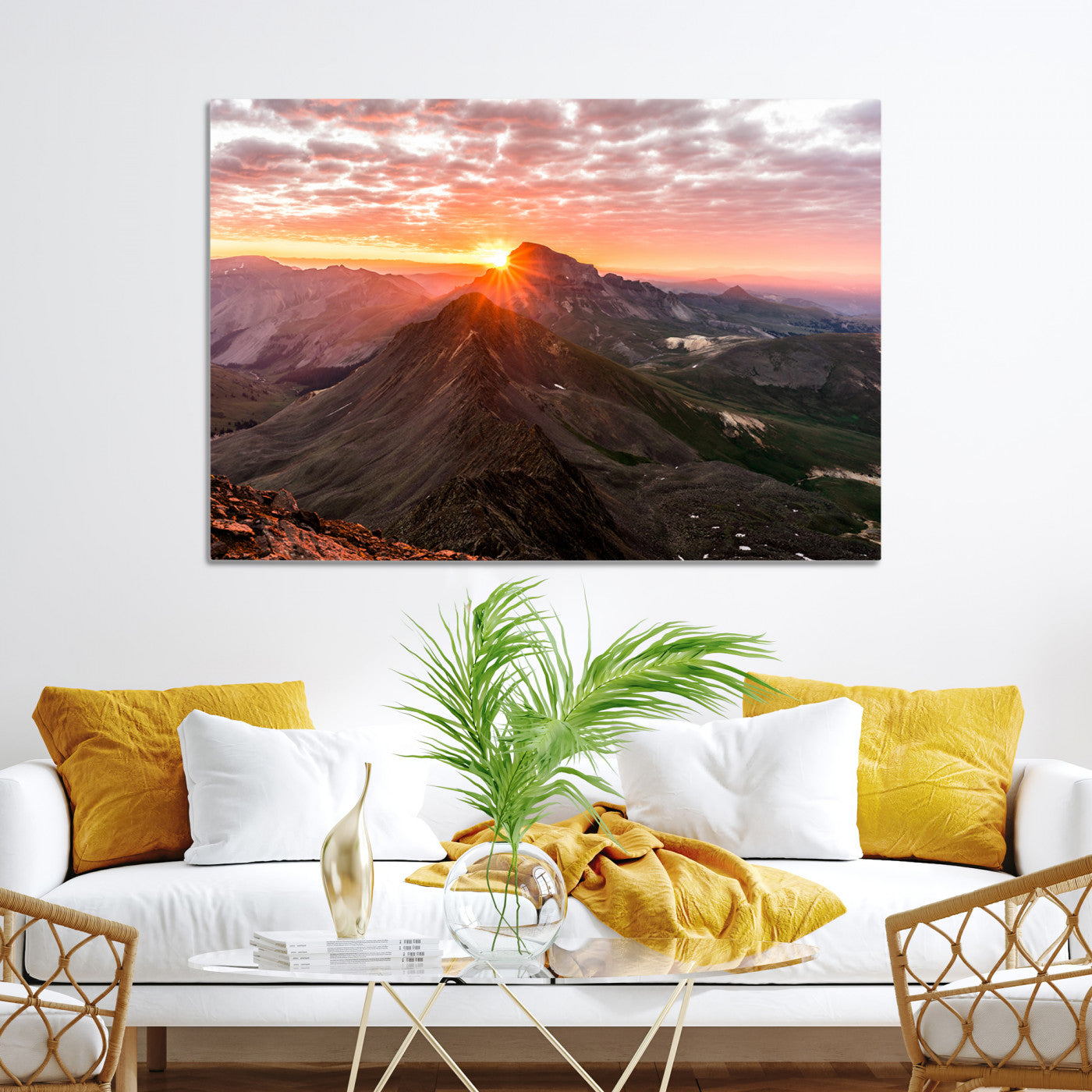 Mountain Sunrise Wall Art Canvas Print, Framed Alpine Ridge Art Picture Print, Mountain Range Perfect Vibrant Rustic Decor