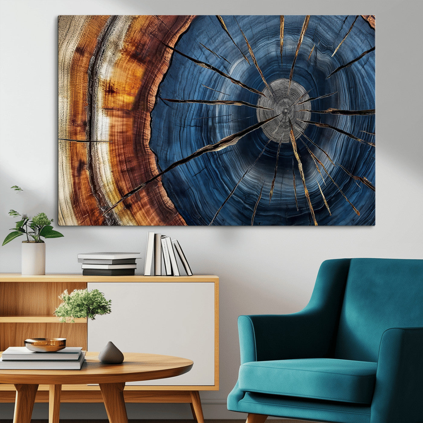 MGV-CV-36X24 - Framed Abstract Tree Ring Wall Art Print, Natural Rustic Wood Texture Canvas Print, Wood Tree Stump