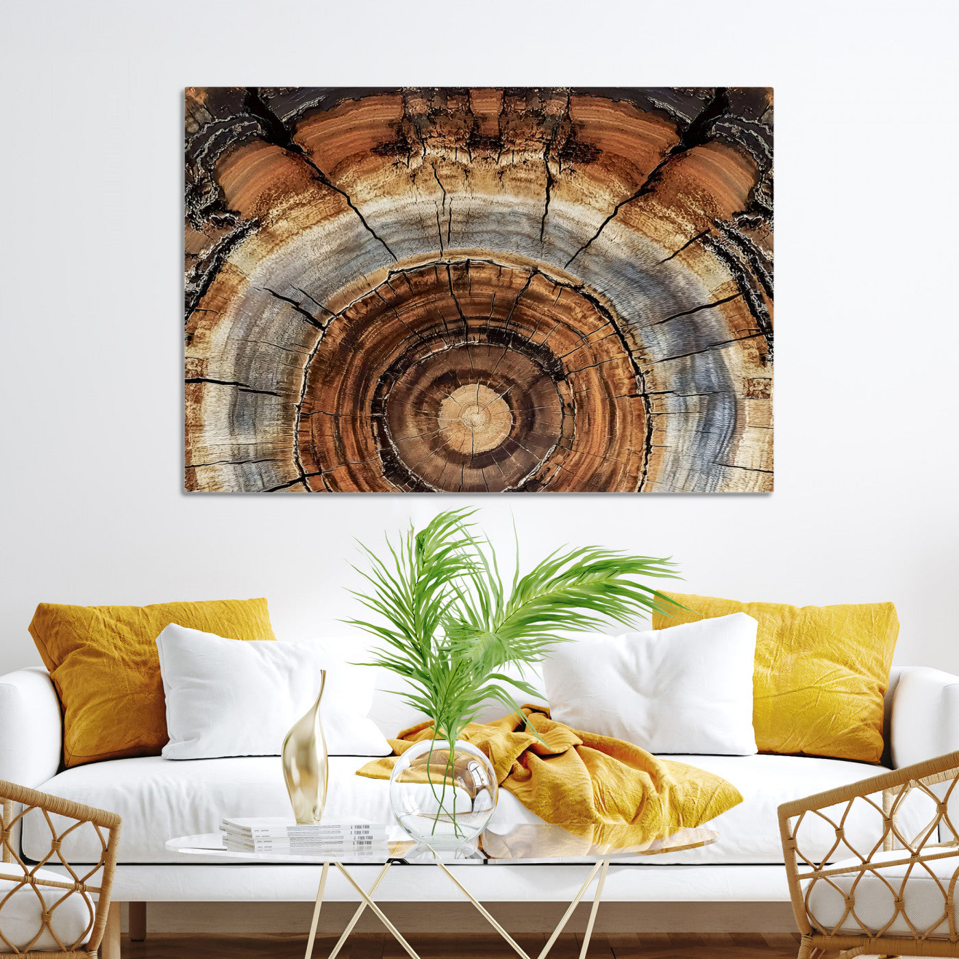 Tree Rings Wall Art Canvas Print, Framed Wood Texture Art Picture Print, Rustic Pattern Perfect Rustic Organic Decor, Tree Rings Artwork