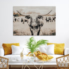 Texas Longhorn Wall Art Canvas Print, Framed Speckled Cow Art Picture Print, Horned Cattle Perfect Rustic Western Decor Artwork