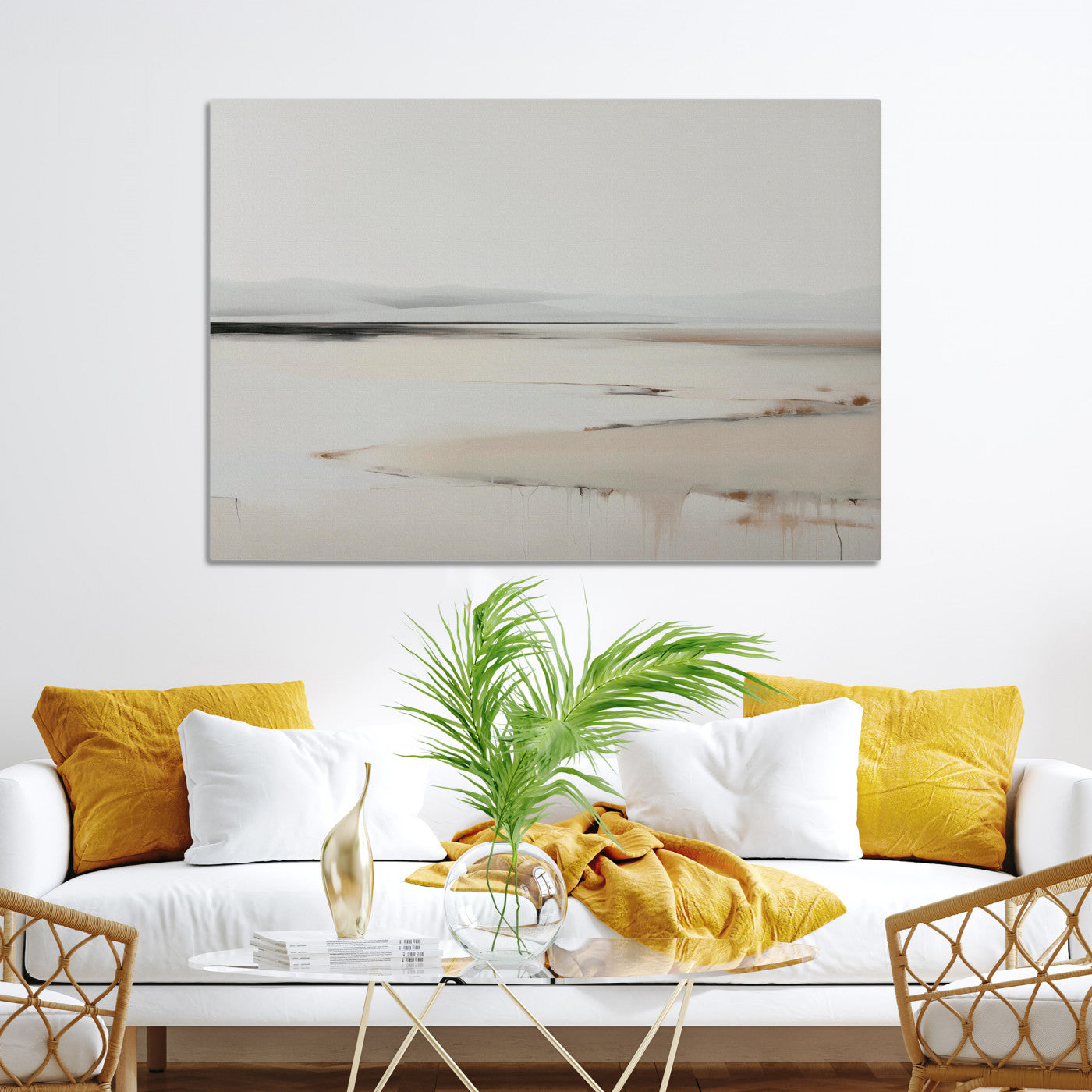Minimalist Landscape Wall Art Canvas Print, Framed Soft Horizon Art Picture Print, Abstract Seascape Perfect Minimalist Earthy Decor, Framed