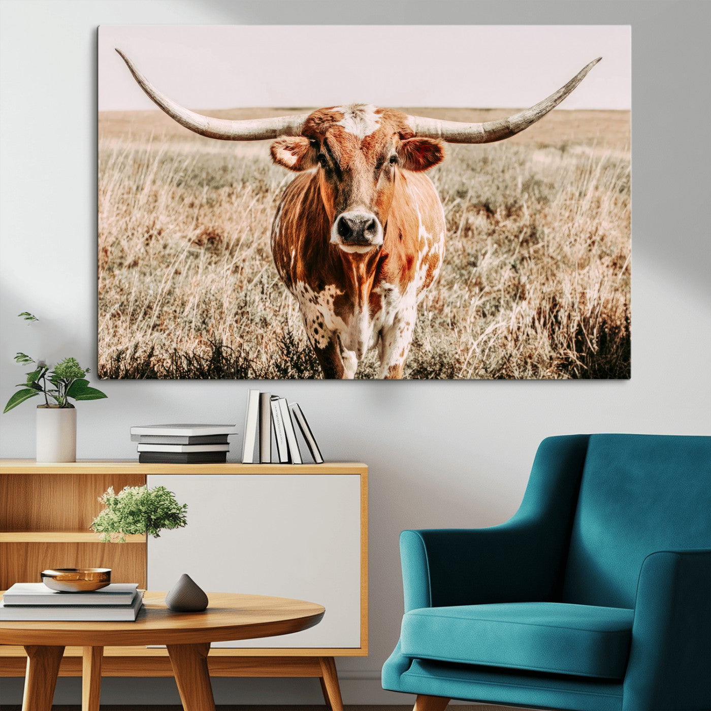 MGV-CV-36X24 - Wall Art Canvas Print Majestic Longhorn Graceful Strength in Every Curve Bold Spirit of the Wild