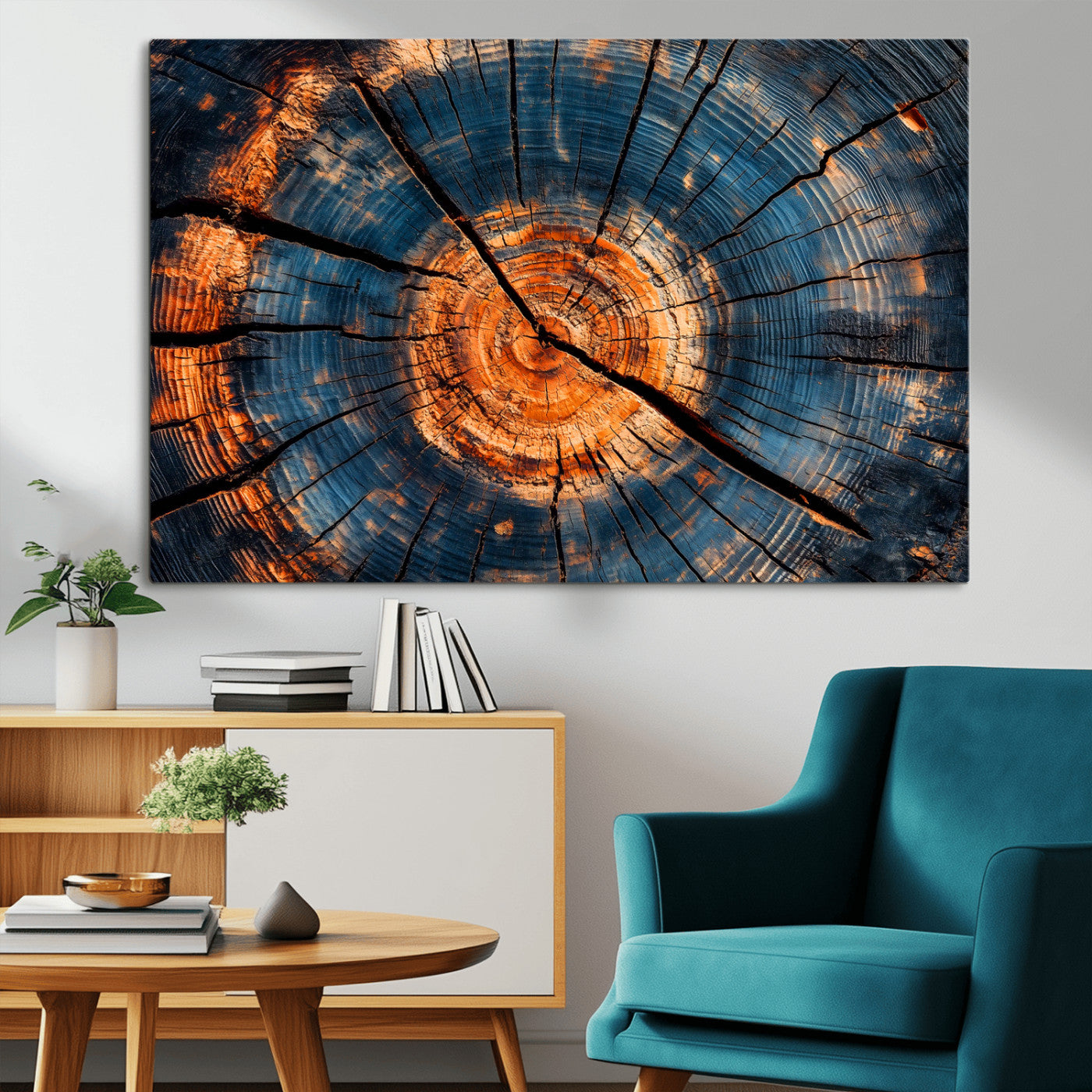 MGV-CV-36X24 - Burnt Wood Wall Art Canvas Print, Framed Aged Timber Art Picture Print, Rustic Tree Slice Perfect Rustic Decor Artwork