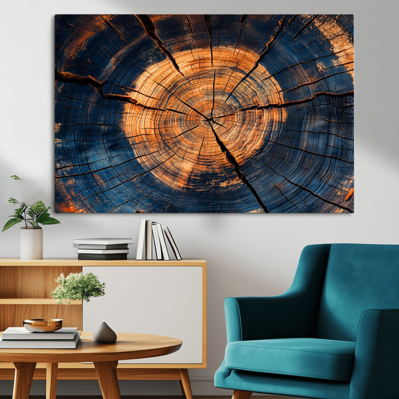 MGV-CV-36X24 - Burnt Wood Wall Art Canvas Print, Framed Aged Timber Art Picture Print, Rustic Tree Slice Perfect Rustic Decor Artwork