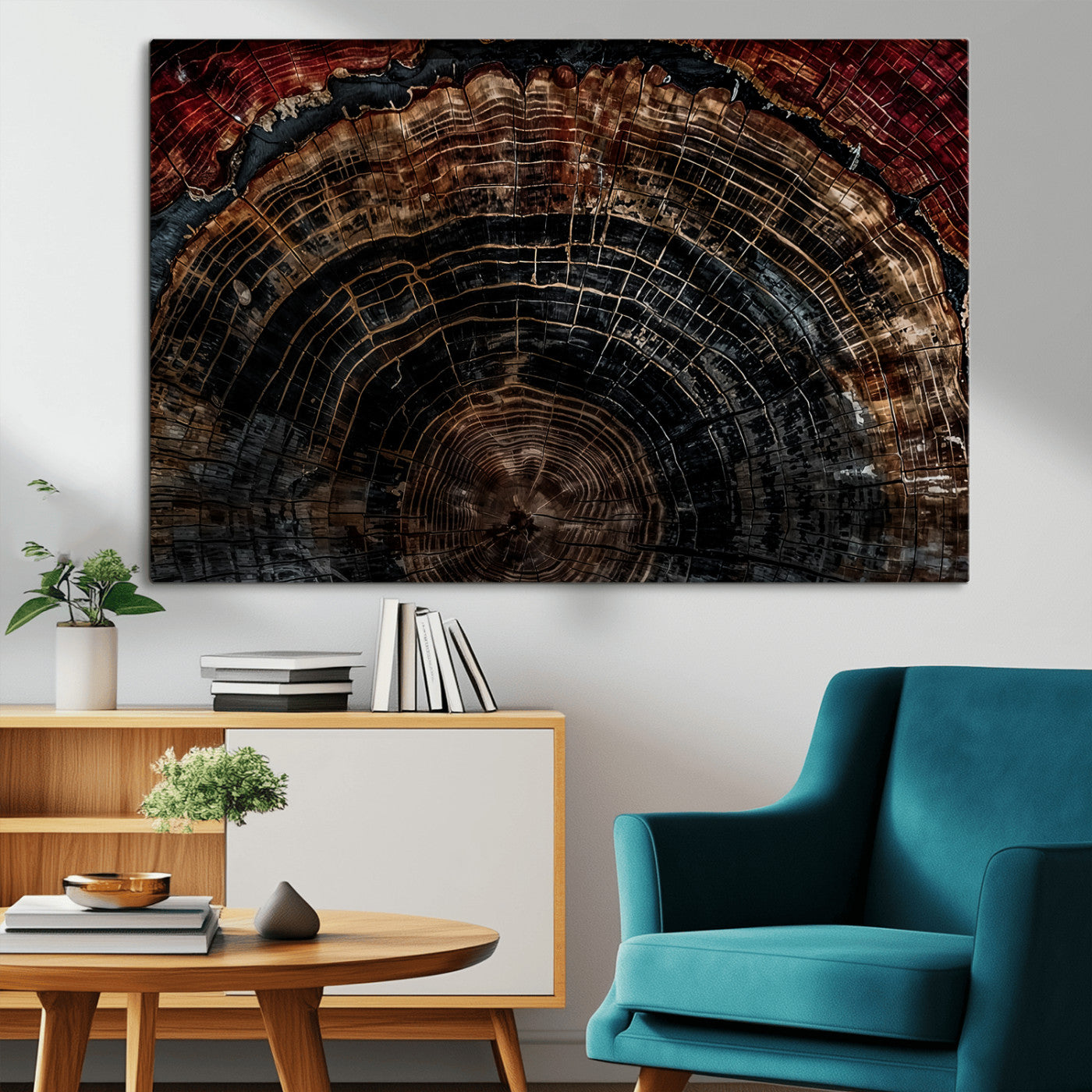 MGV-CV-36X24 - Dark Wood Ring Wall Art Canvas Print, Framed Abstract Wood Tree Art Picture Print, Rustic Tree Slice Perfect Rustic Decor Artwork