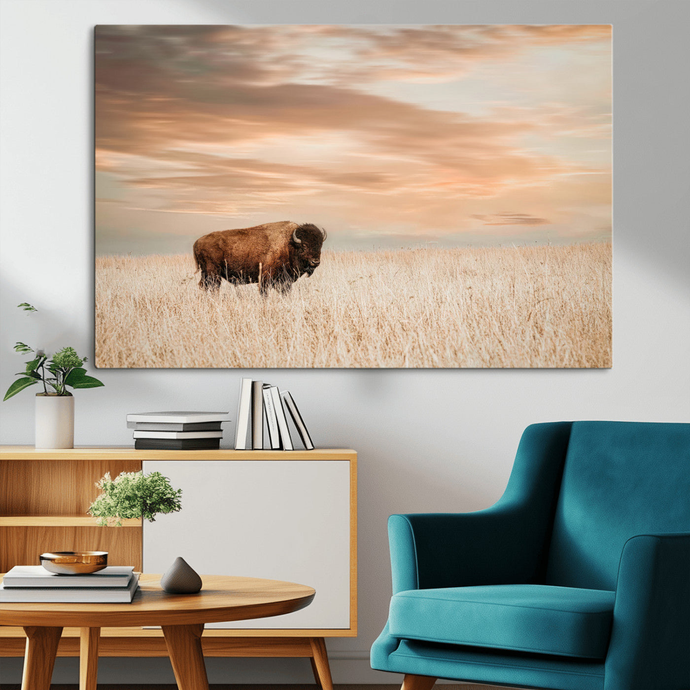 MGV-CV-36X24 - Bison Wall Art Canvas Print, Framed Buffalo Art Picture Print, Western Prairie Perfect Rustic Decor Artwork
