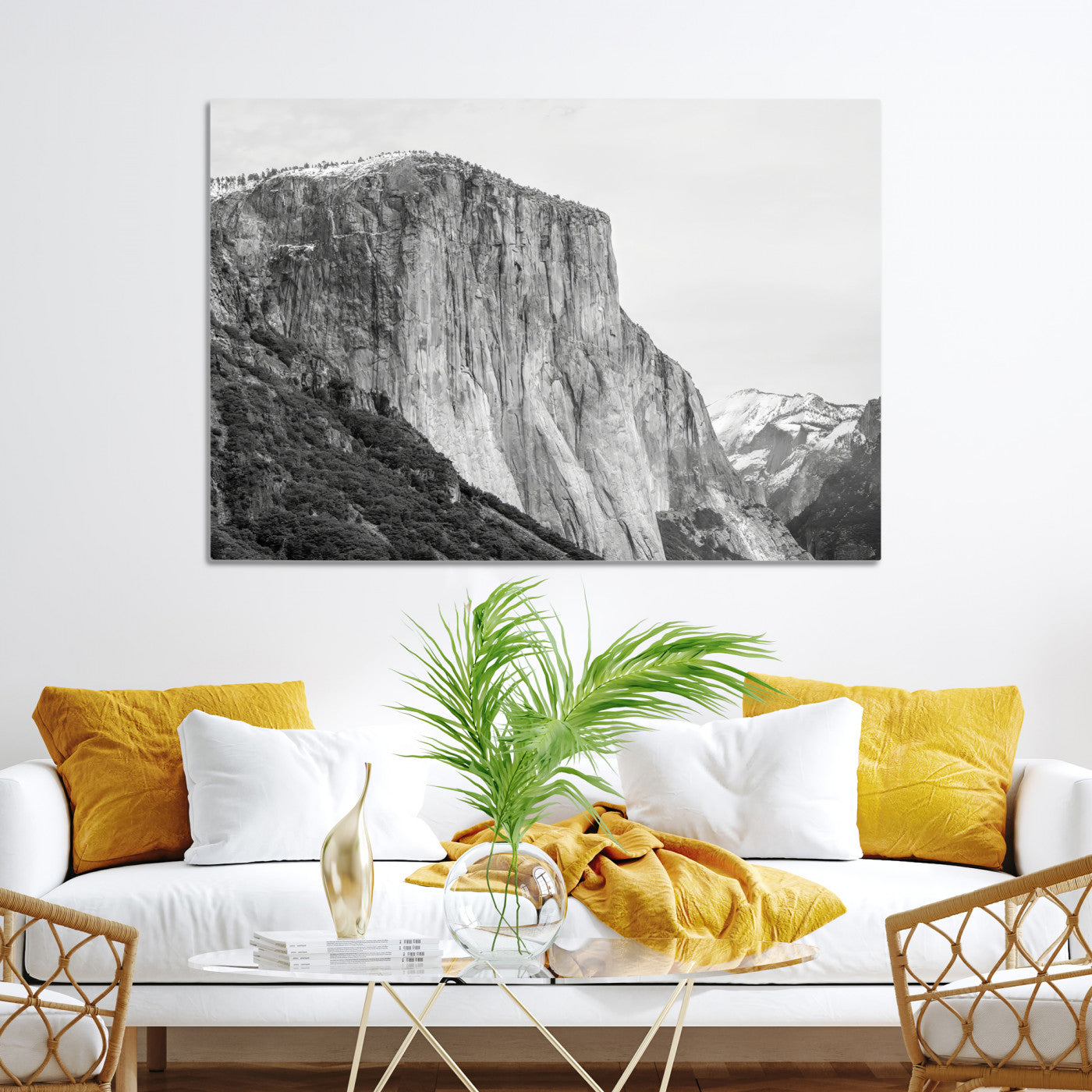 El Capitan Wall Art Canvas Print, Framed Yosemite Cliff Art Picture Print, Monochrome Mountain Perfect Monochrome Sierra Decor