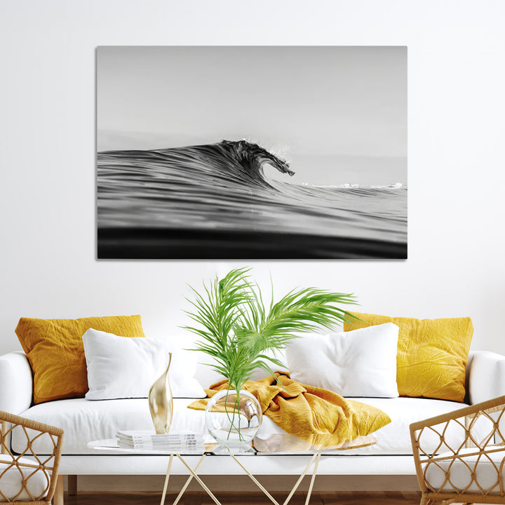 Black Wave Wall Art Canvas Print, Abstract Surf Print, Framed Minimalist Ocean Art Print, Large Black Water Printing Minimalist
