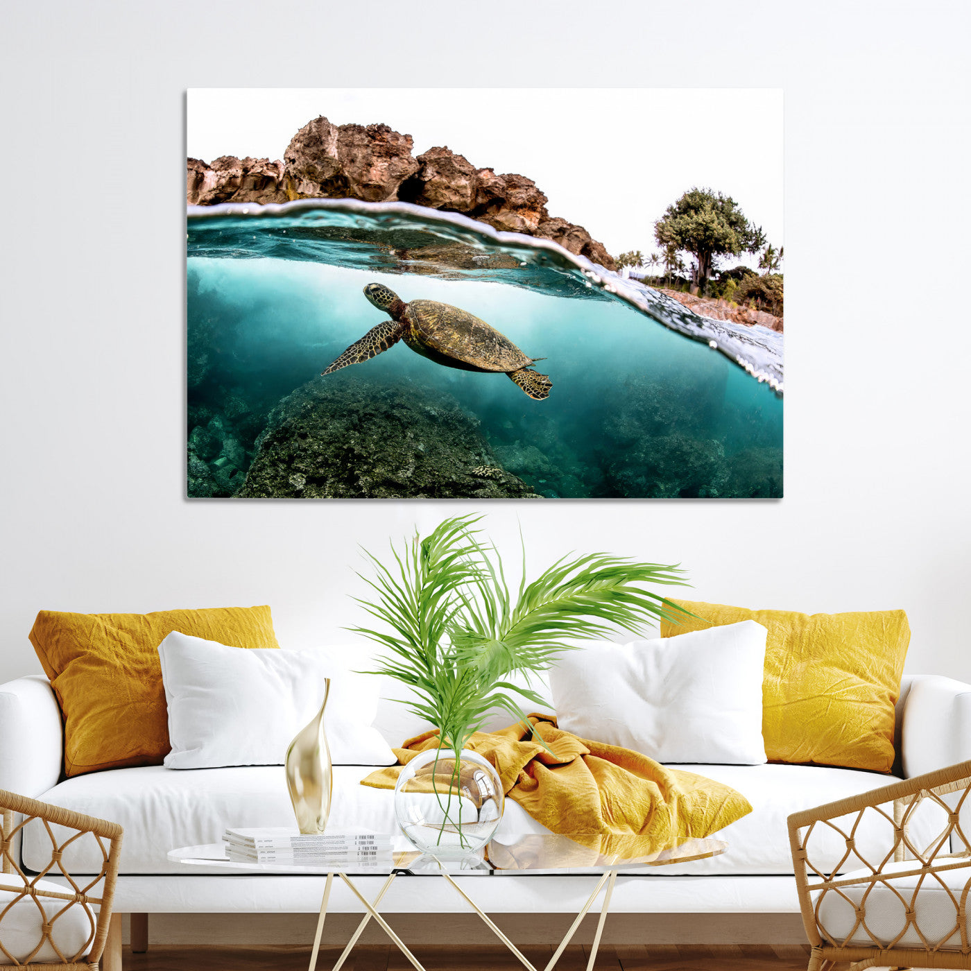 44200301-MGV-CV-36X24-Sea Turtle Wall Art Canvas Print, Framed Ocean Life Art Picture Print, Tropical Perfect Coastal Decor
