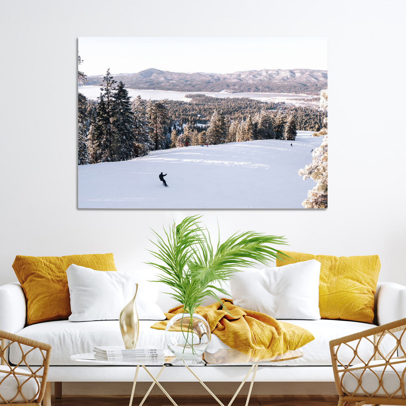 79857868-MGV-CV-36X24-Snowy Mountain Wall Art Canvas Print, Framed Ski Slope Art Picture Print, Winter Forest Perfect Rustic Decor, Framed Ski Slope Canvas