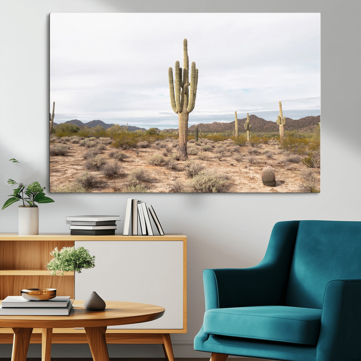 MGV-CV-36X24 - Saguaro Cactus Wall Art Canvas Print, Framed Desert Cactus Art Picture Print, Earthy Desert Perfect Southwestern Boho Decor Artwork