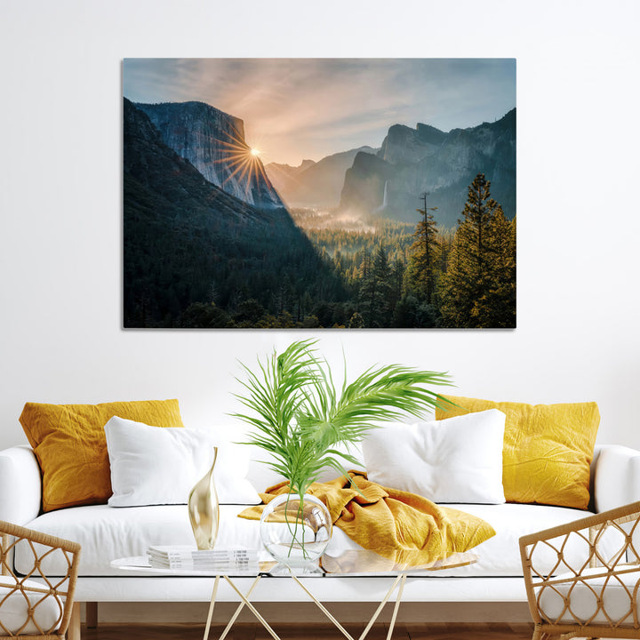 Yosemite Valley Wall Art Canvas Print, Framed Mountain Art Picture Print, National Park Perfect Vintage Decor